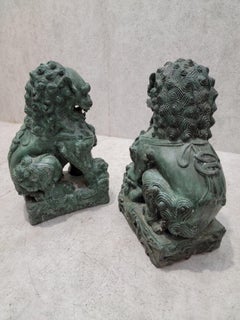 Antique Fengshui Chinese Bronze Guardian Lion Foo Dog Statue Sculpture - Pair