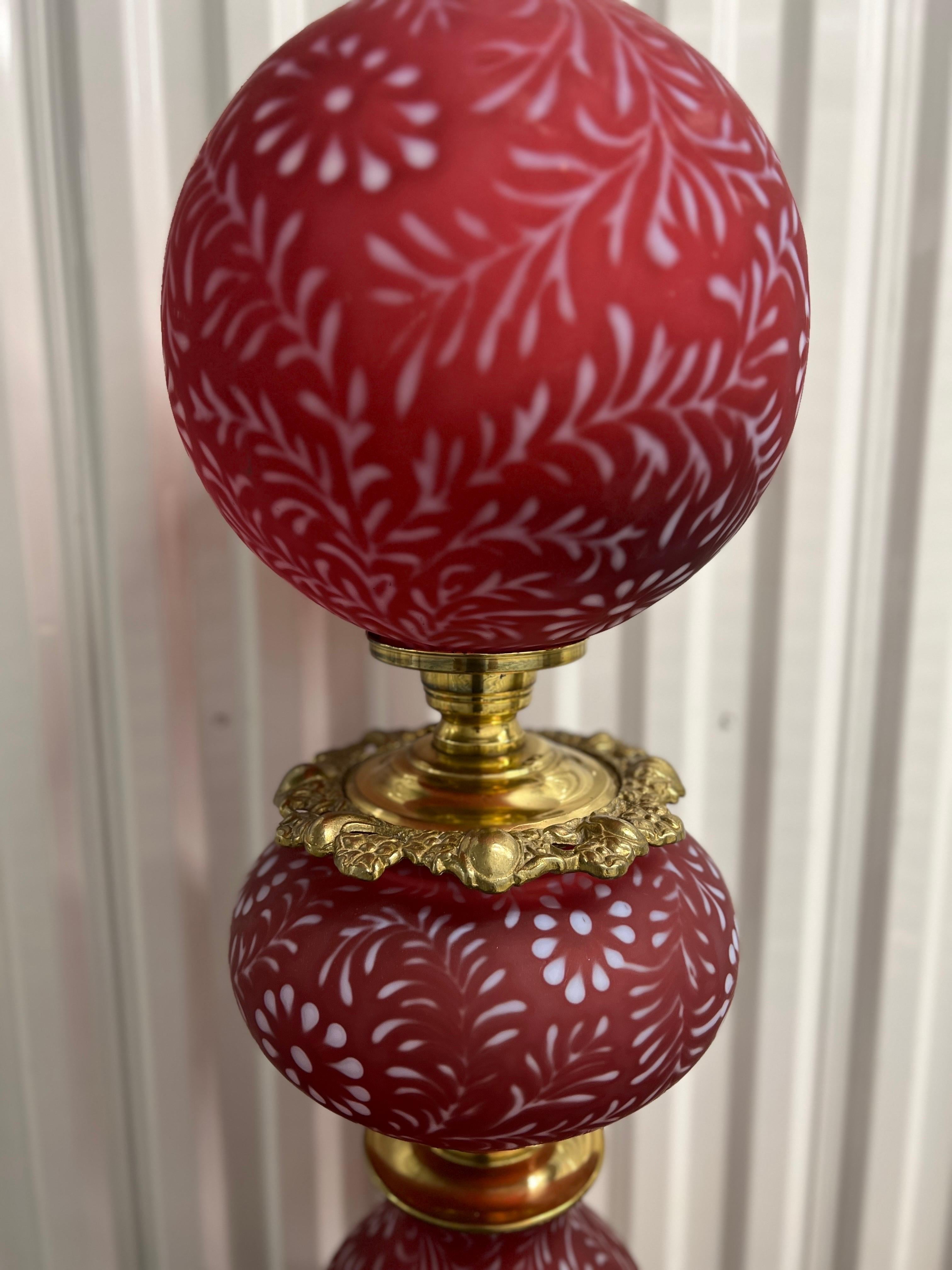 Antique Fenton For L.G. Wright Daisy & Fern Cranberry Opalescent GWTW Lamp For Sale 1