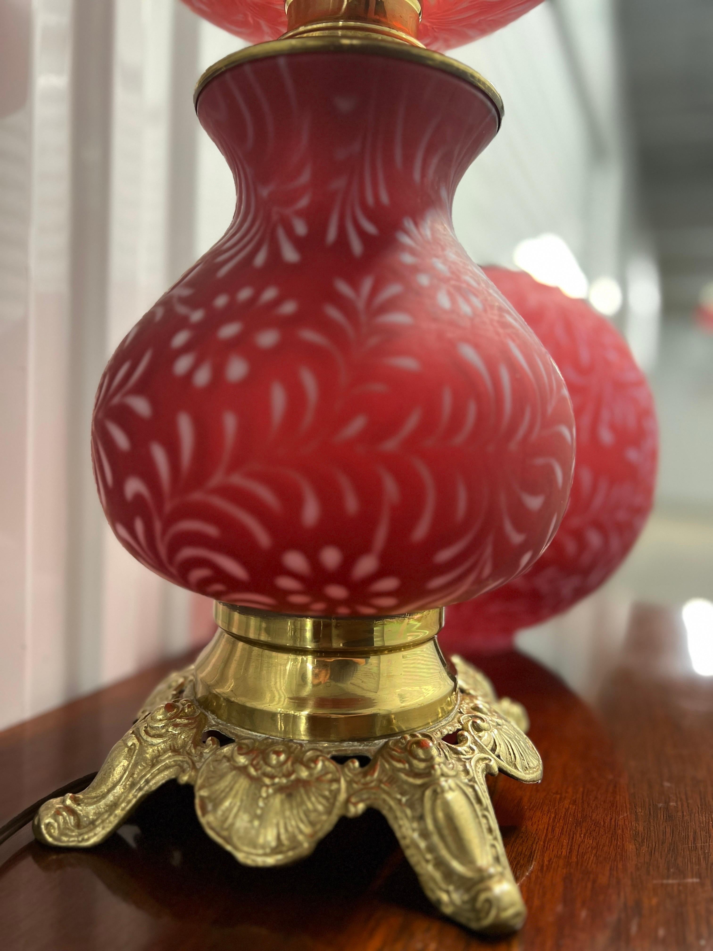 Antique Fenton For L.G. Wright Daisy & Fern Cranberry Opalescent GWTW Lamp For Sale 6