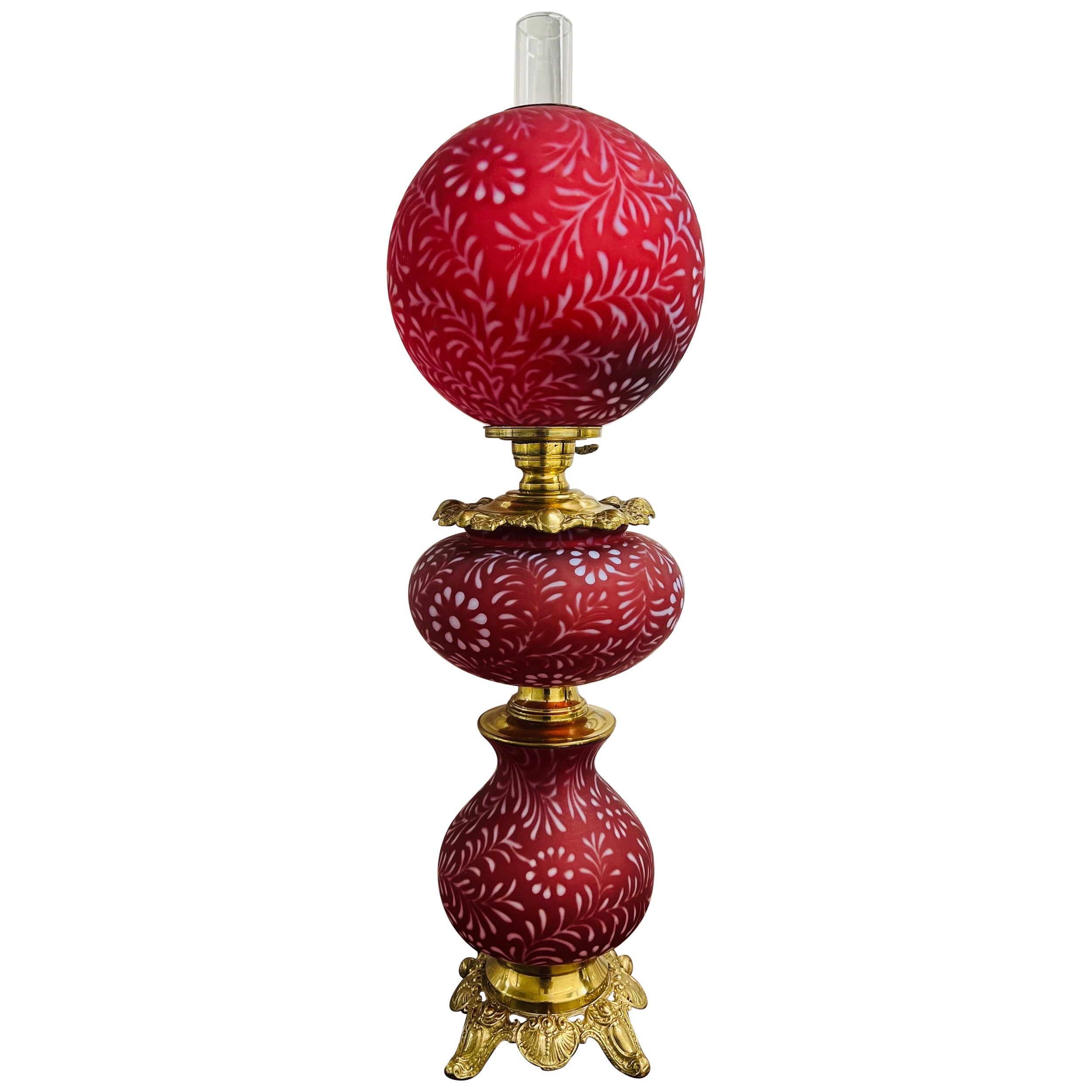Antique Fenton For L.G. Wright Daisy & Fern Cranberry Opalescent GWTW Lamp