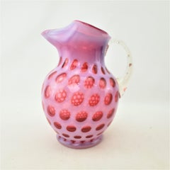 Antique Fenton Large Cranberry Opalescent Coin Dot Art Glass Pitcher