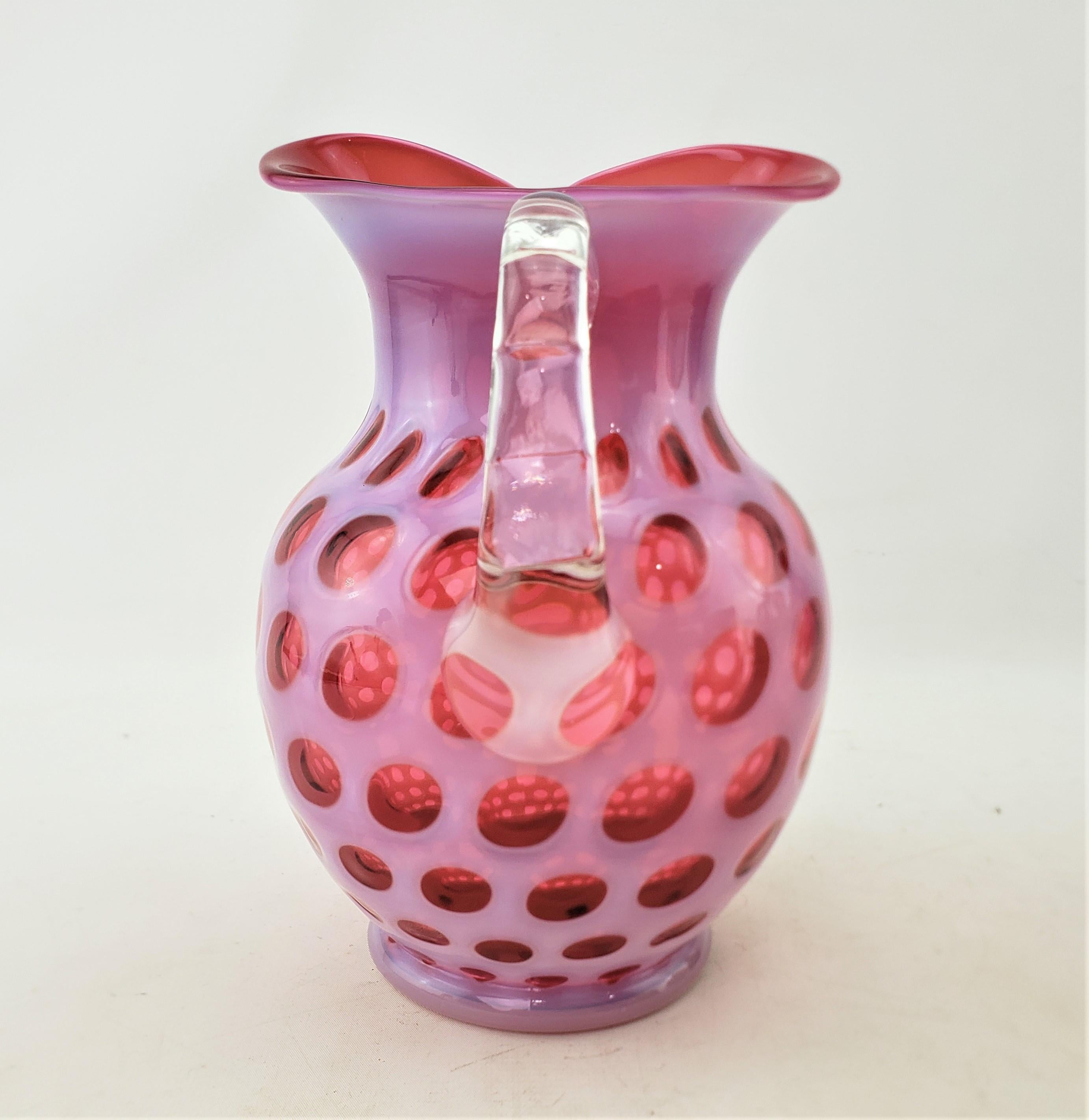 Late Victorian Antique Fenton Large Cranberry Opalescent Coin Dot Art Glass Pitcher For Sale