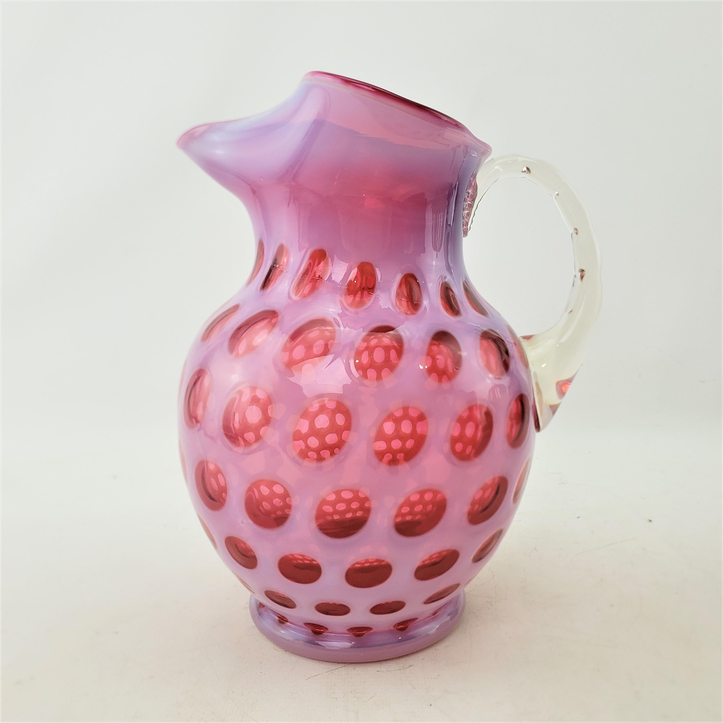 American Antique Fenton Large Cranberry Opalescent Coin Dot Art Glass Pitcher For Sale
