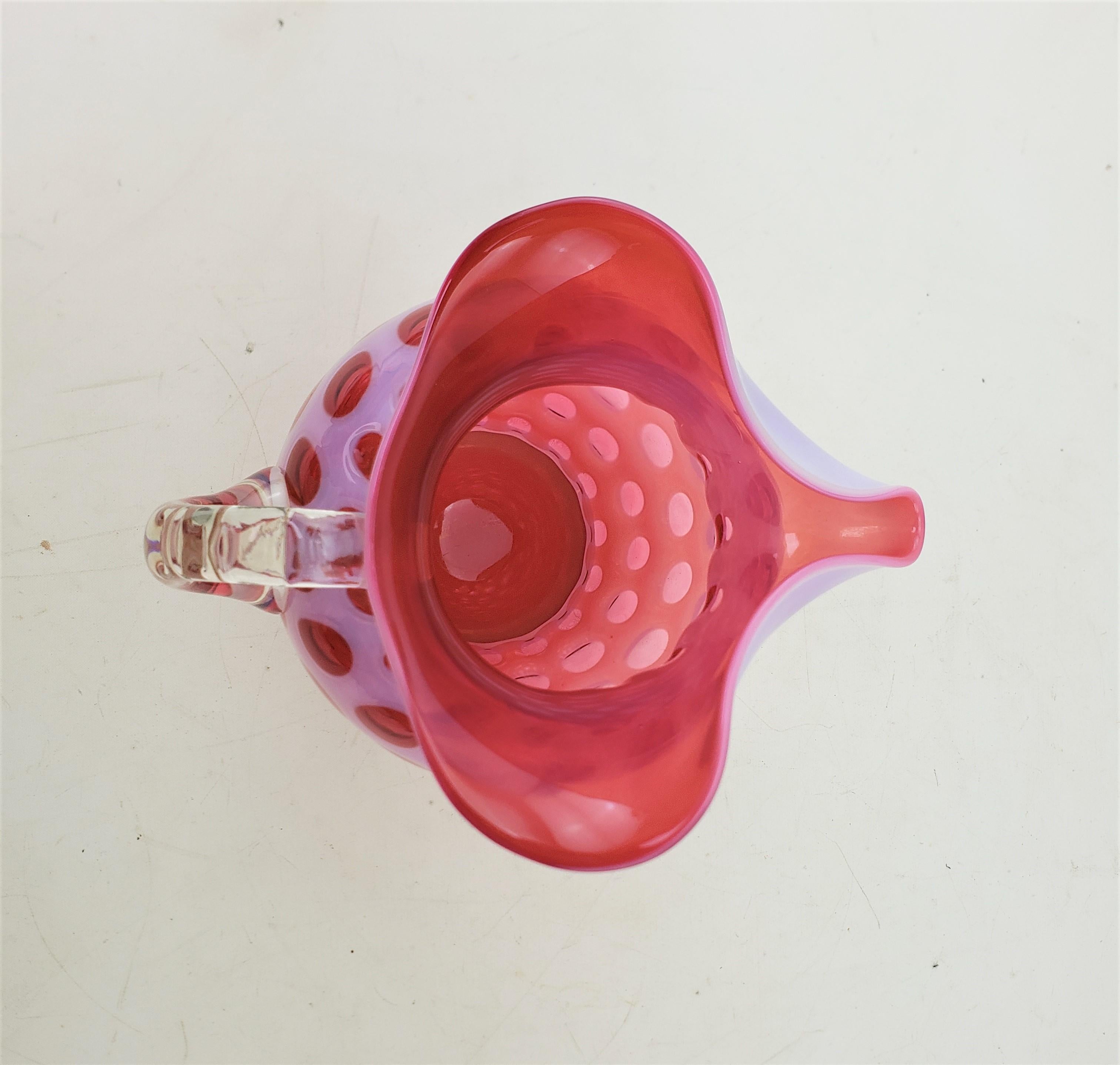 Antique Fenton Large Cranberry Opalescent Coin Dot Art Glass Pitcher In Good Condition For Sale In Hamilton, Ontario
