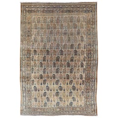 Antique Feraghan Persian Rug in Cream Color Background with Paisley Design