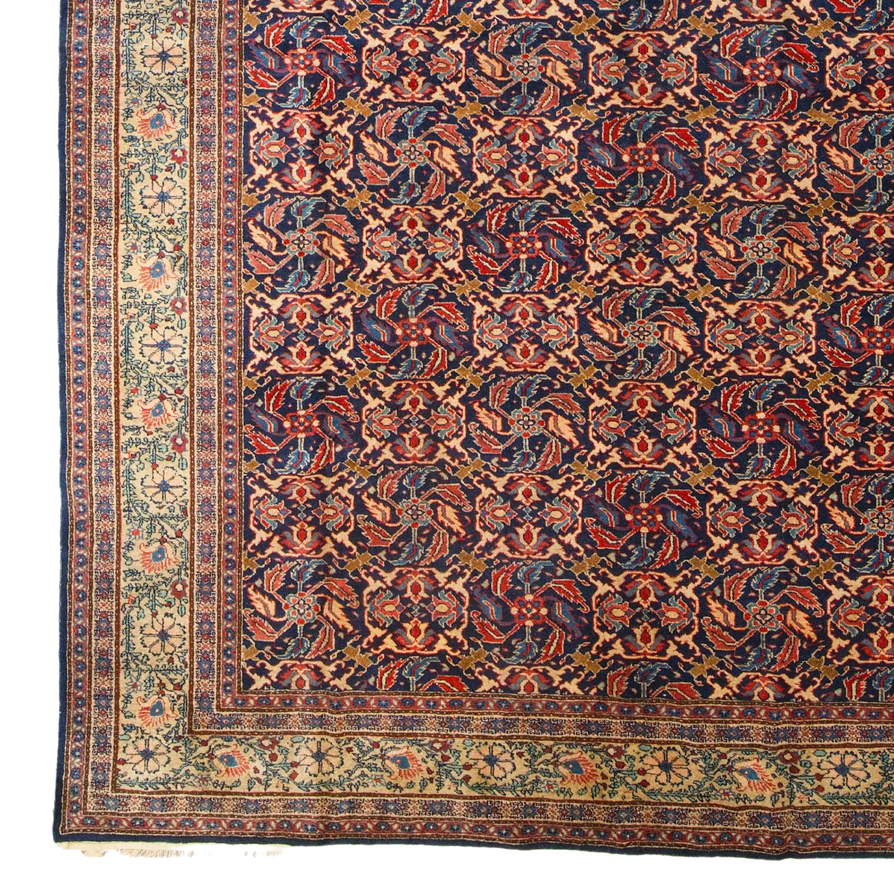 Antique Ferahan Carpet - Late 19th Century Ferahan Carpet in Good Condition 260 x 344cm (8,53 x 11,28 ft)

Ferahan carpets are usually made with the asymmetrical knot on a cotton foundation. Their pattern, colouring, and sometimes extremely large