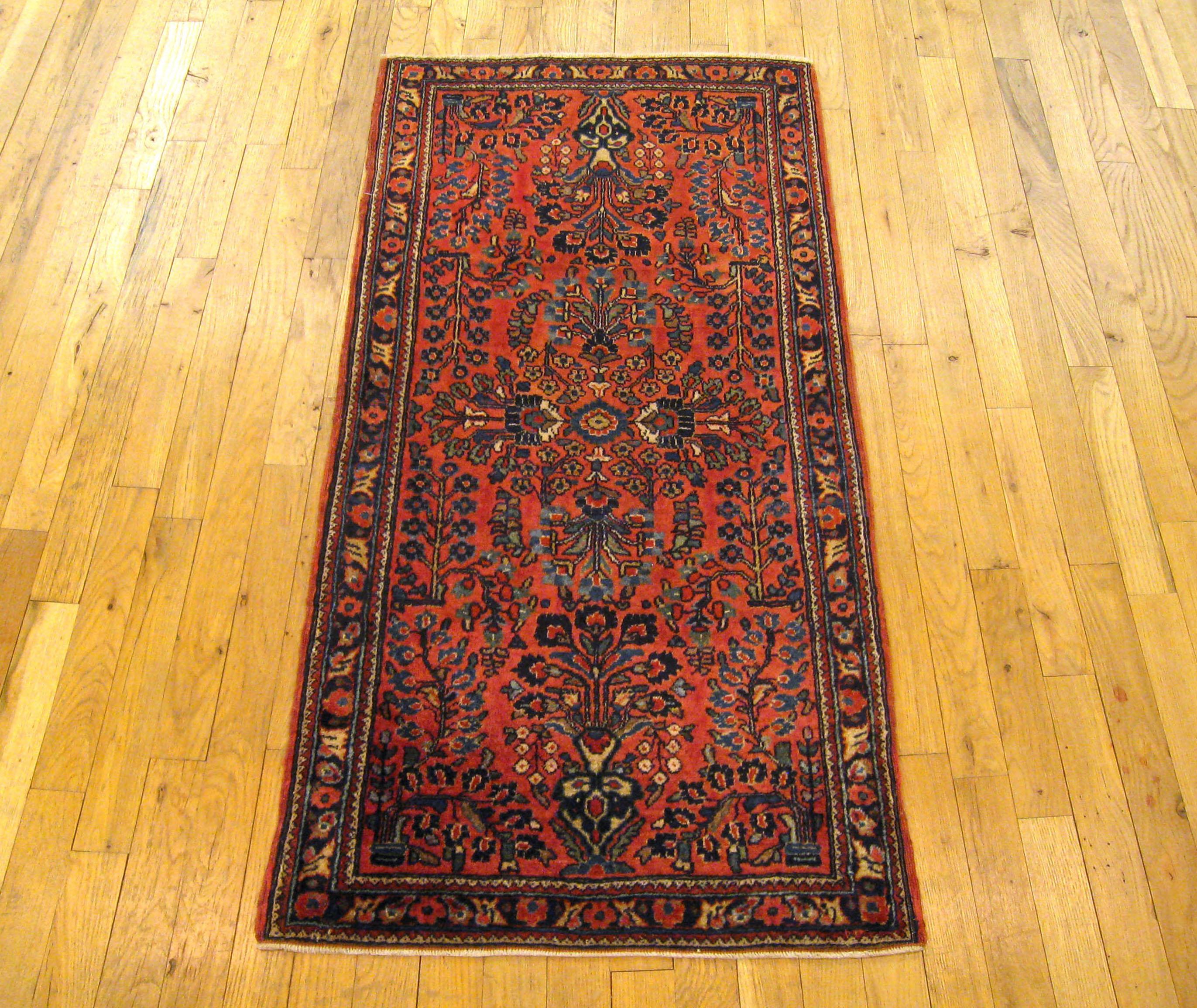 Hand-Knotted Antique Persian Sarouk Oriental Rug with Floral Design, circa 1920 in Small Size For Sale