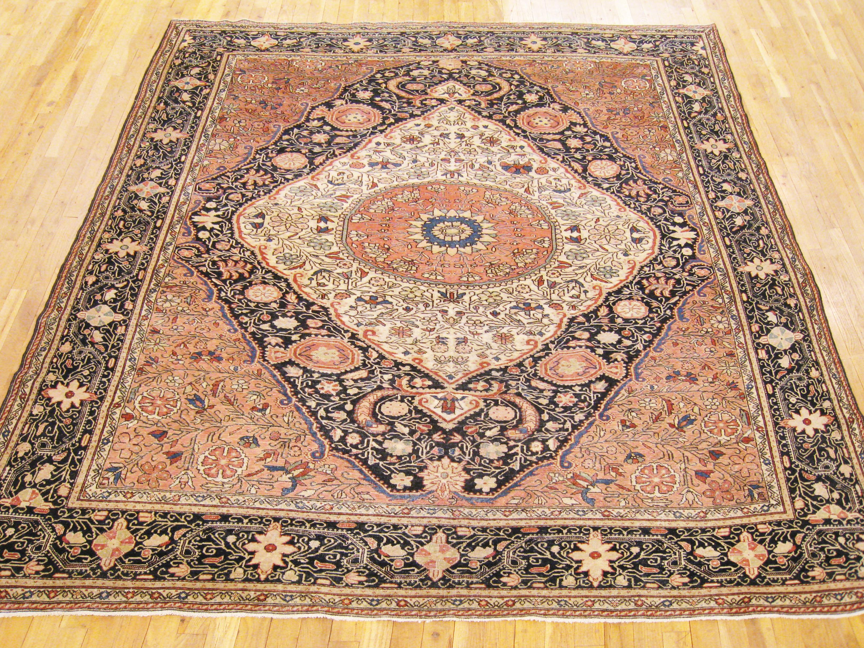 Persian Antique Ferahan Sarouk Oriental Rug, in Room Size, with Central Medallion For Sale