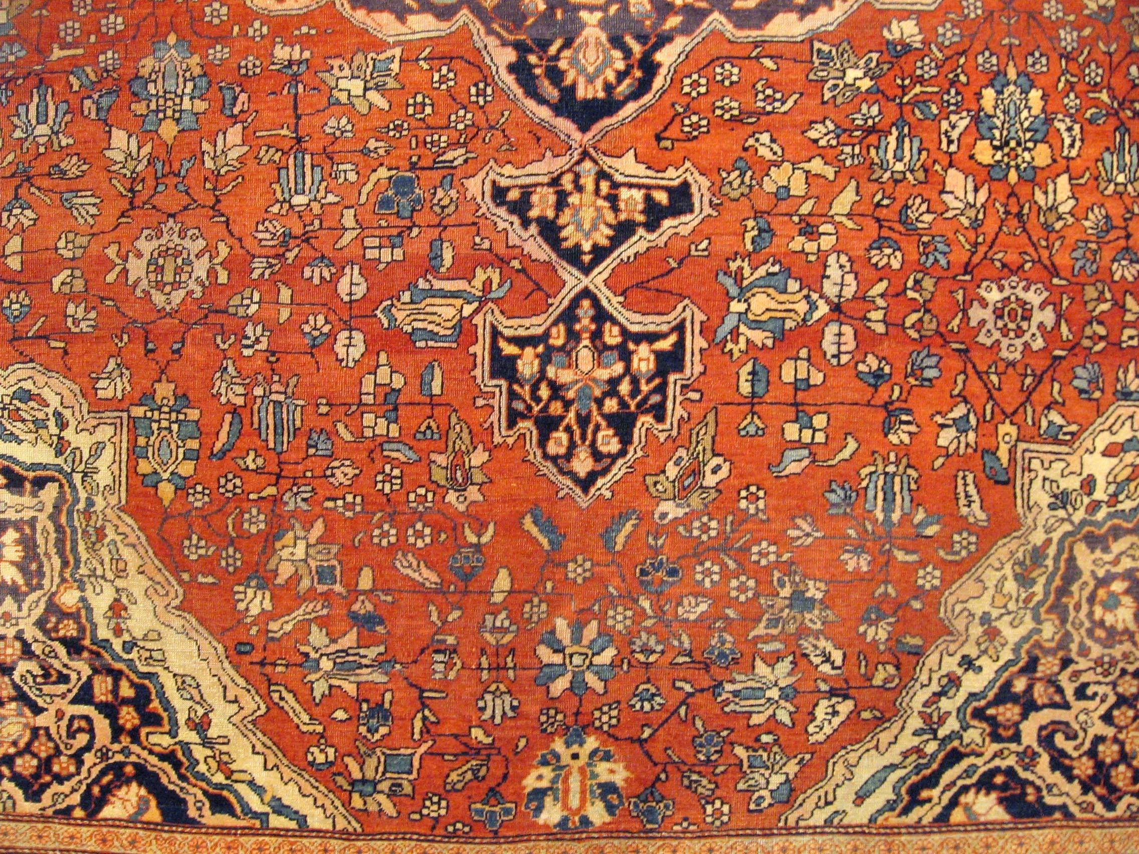 Hand-Knotted Antique Ferahan Sarouk Oriental Rug, in Room size, with Central Medallion For Sale