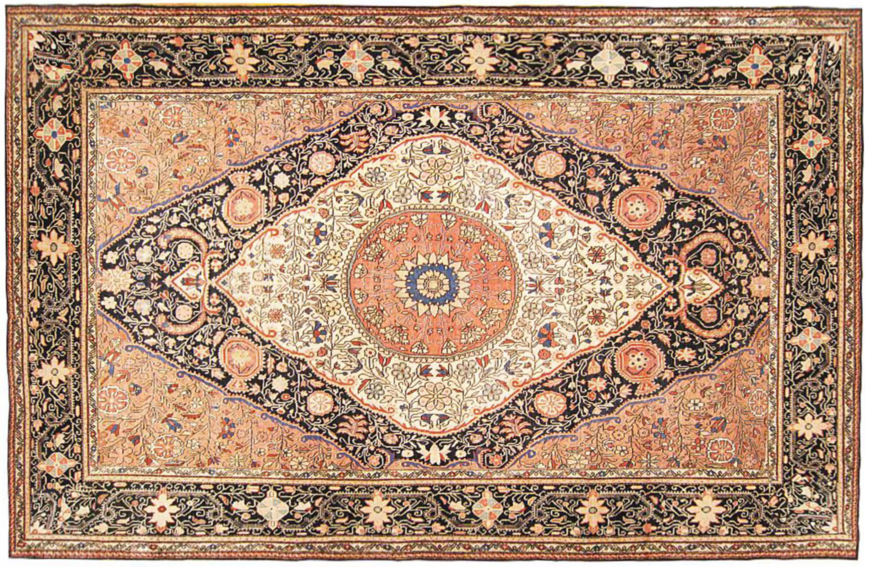 Antique Ferahan Sarouk Oriental Rug, in Room Size, with Central Medallion
