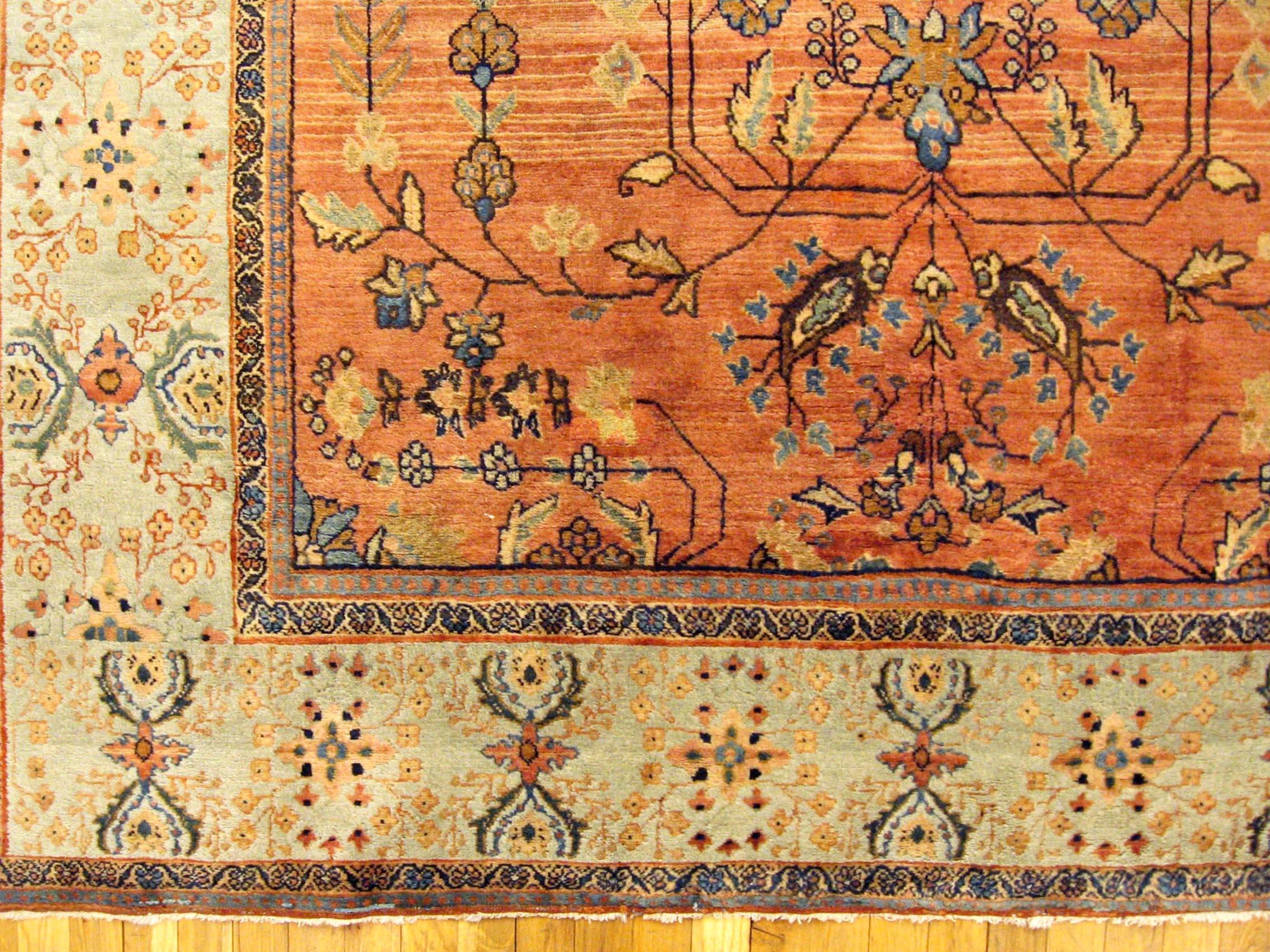 Persian Antique Ferahan Sarouk Oriental Rug, in Room Size, with Floral Design For Sale