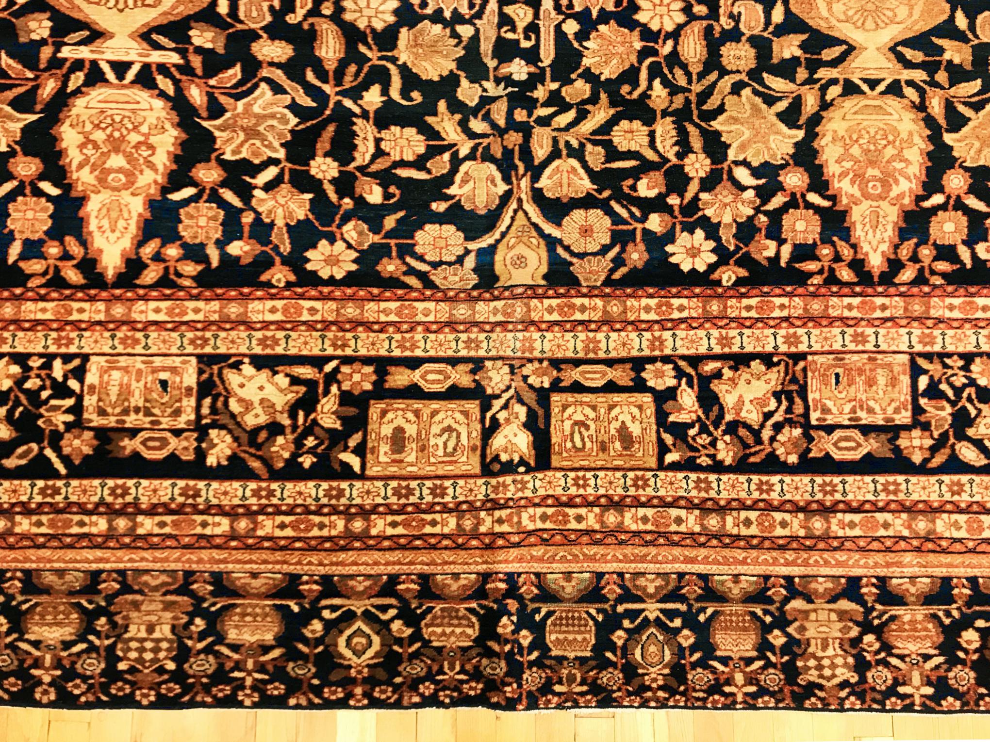 Persian Antique Ferahan Sarouk Oriental Rug, in Room Size, with Intricate Floral Design For Sale