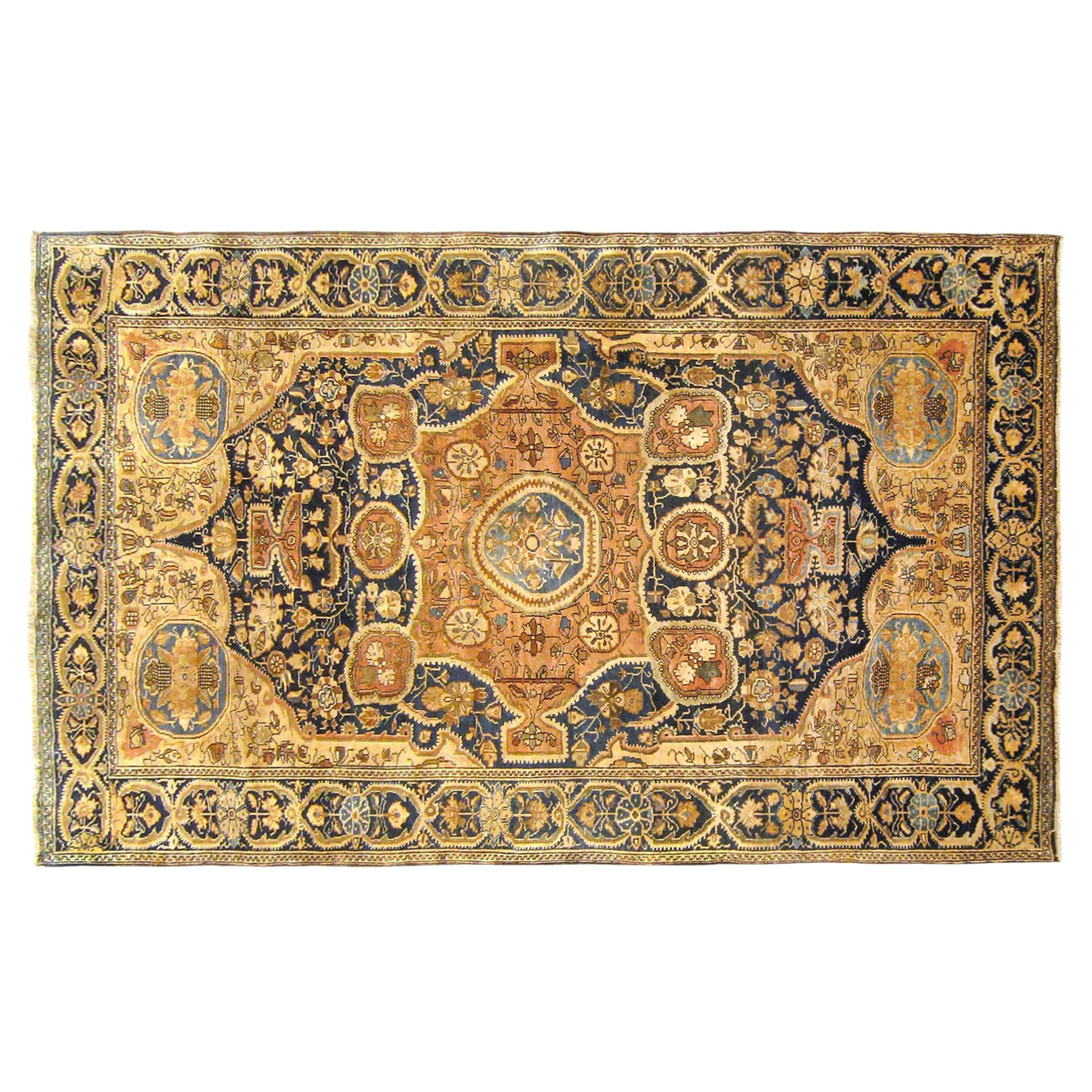 Antique Ferahan Sarouk Oriental Rug, in Small Size, with a Central Medallion For Sale