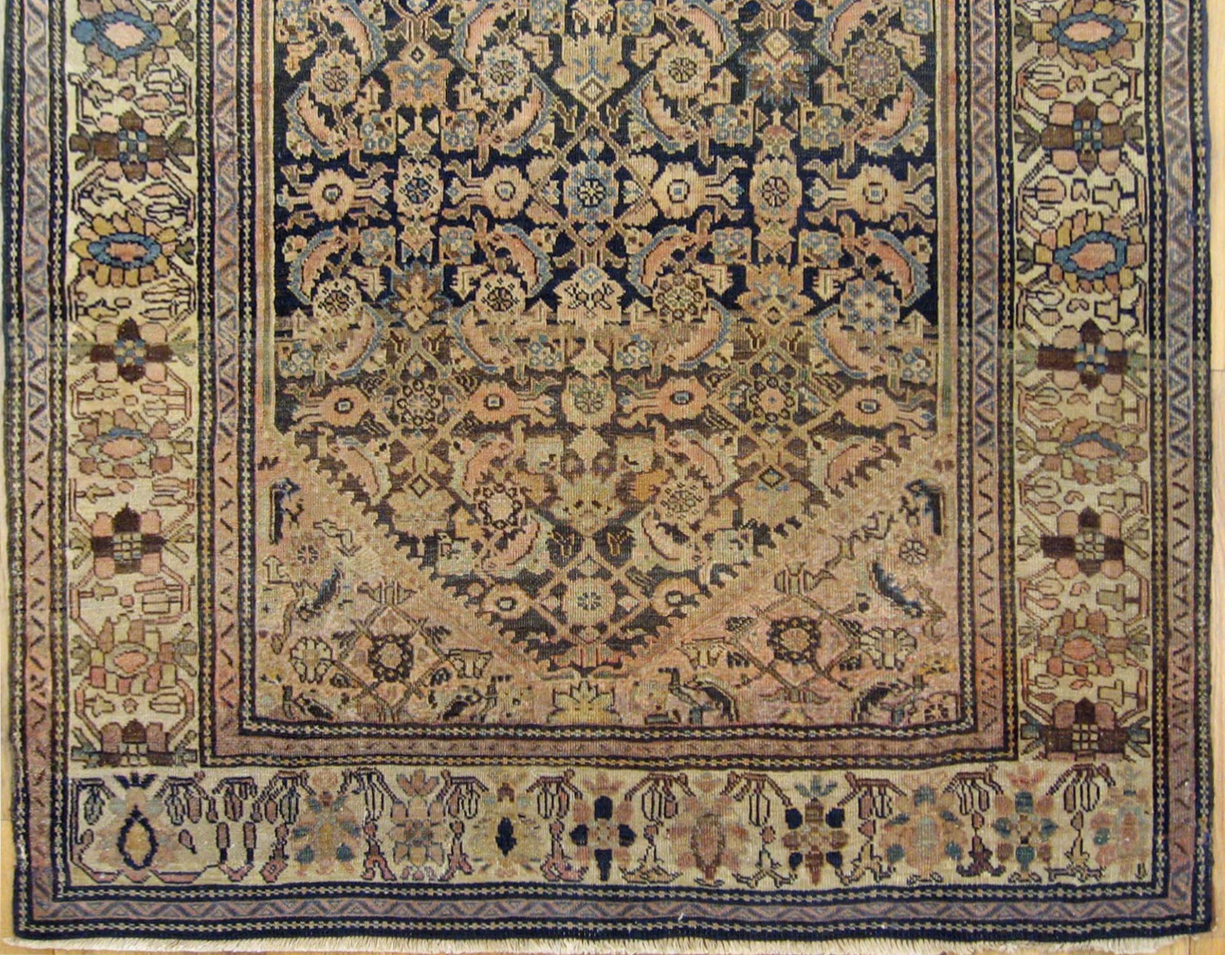 Persian Antique Ferahan Sarouk Oriental Rug, in Small Size, with Herati Design For Sale