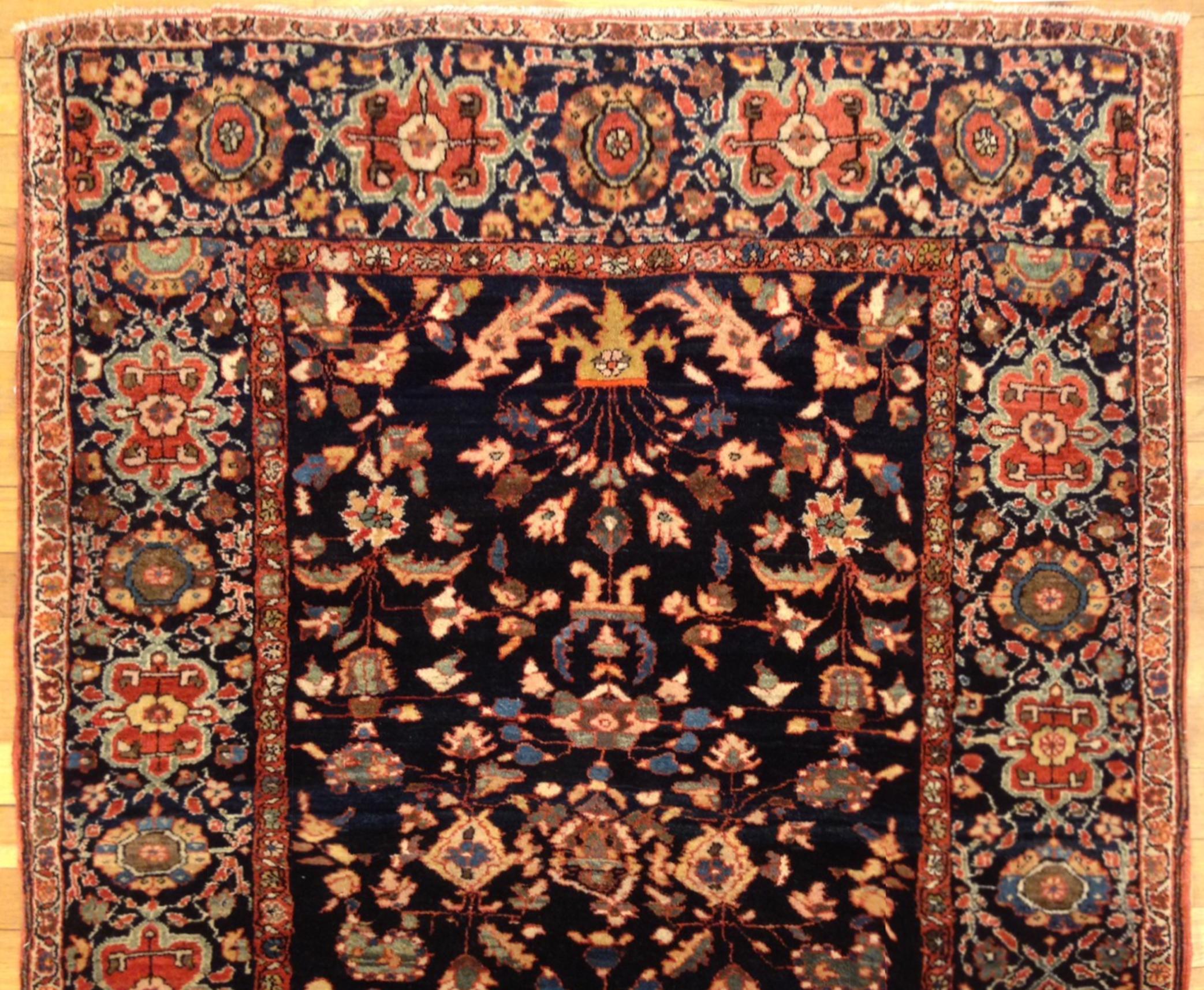 Persian Antique Ferahan Sarouk Oriental Rug, in Small Size, with Intricate Floral Design For Sale