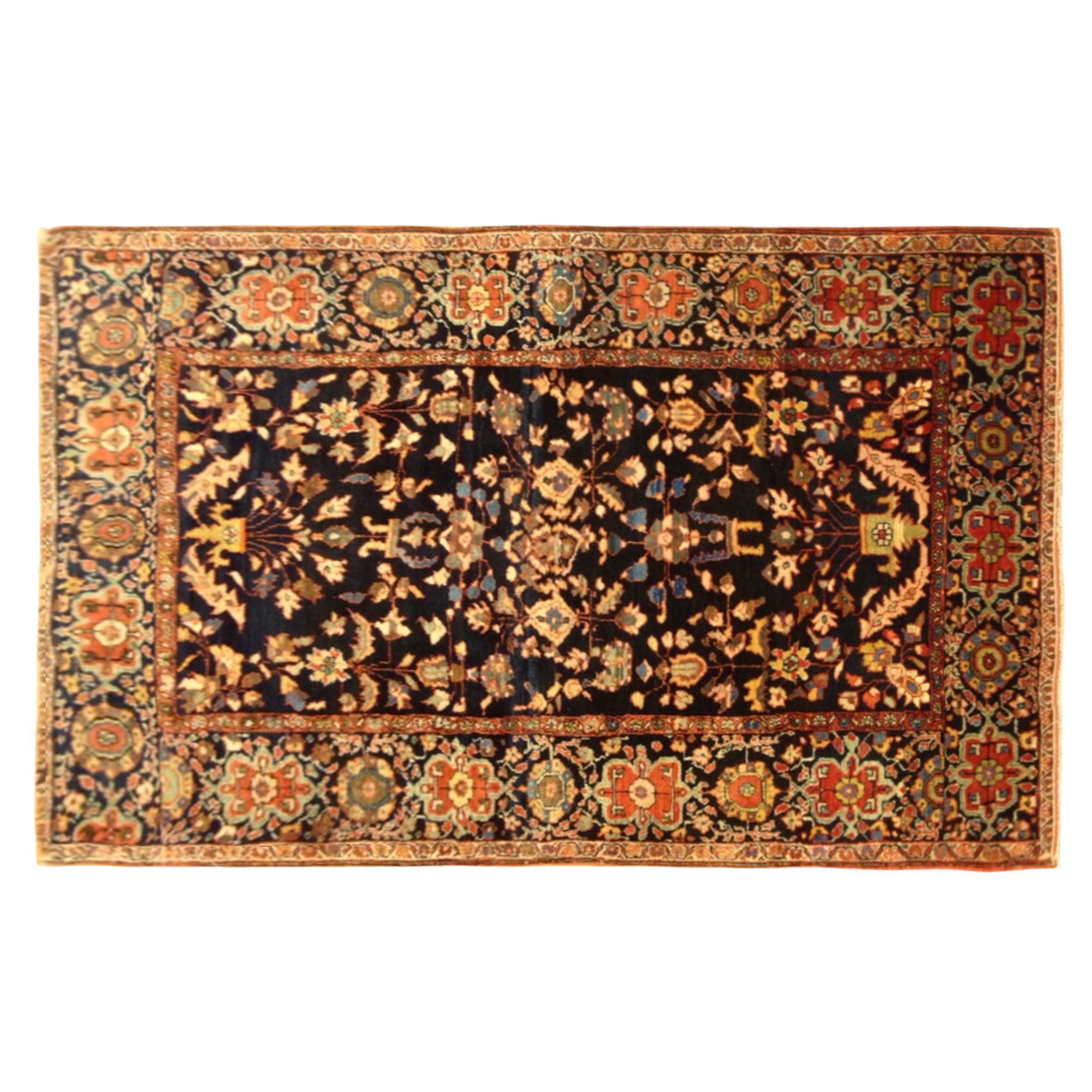 Antique Ferahan Sarouk Oriental Rug, in Small Size, with Intricate Floral Design