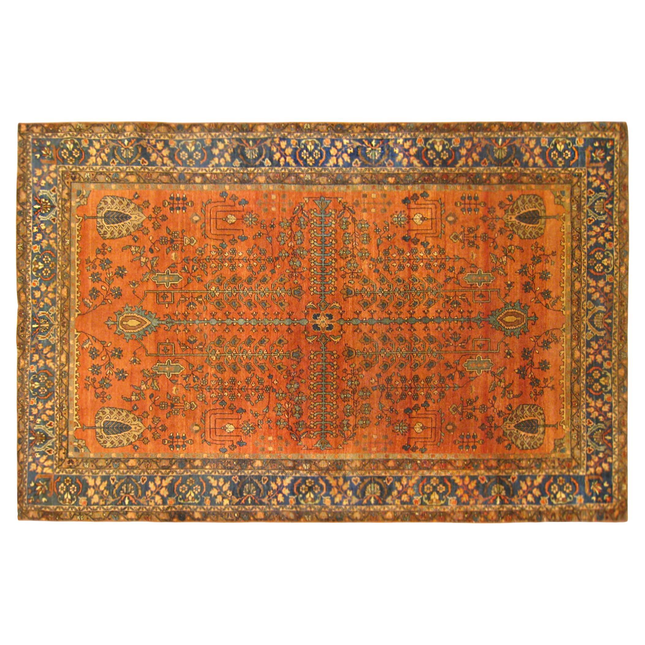 Antique Ferahan Sarouk Oriental Rug, in Small Size, with Symmetrical Design