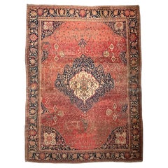 Antique Ferahan Sarouk Rug in Dainty Flora & Suspended Vines, c. 1900's