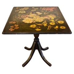 Antique Ferguson Hand Painted Ebonized Floral Tilt Table