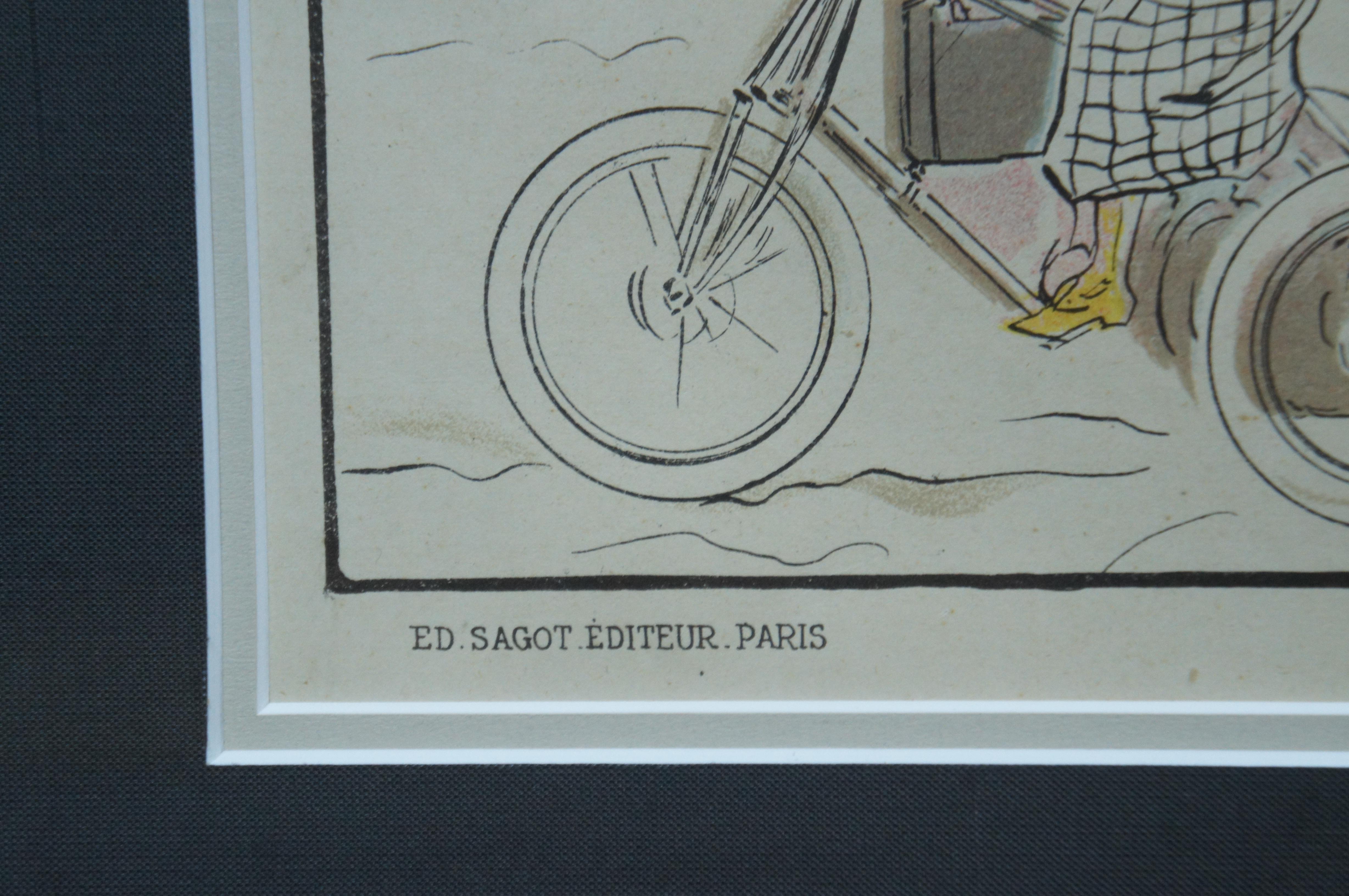 Antiker Fernand Fernel Französische Automobile Fahrrad- Motorrad-Lithographie-Druck im Angebot 1