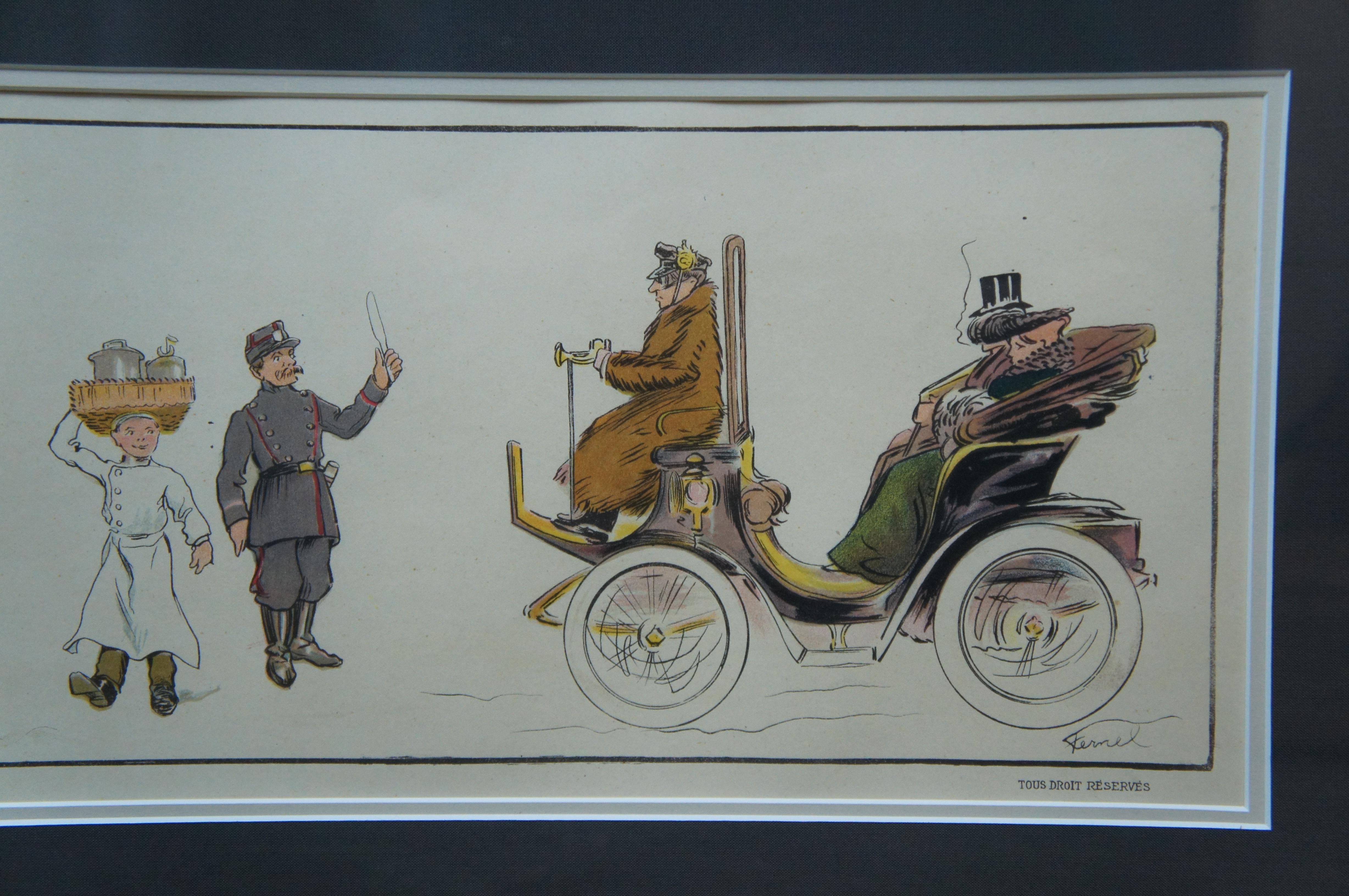 Antique Fernand Fernel French Automobiles Bicycle Motorcycle Lithograph Print For Sale 3