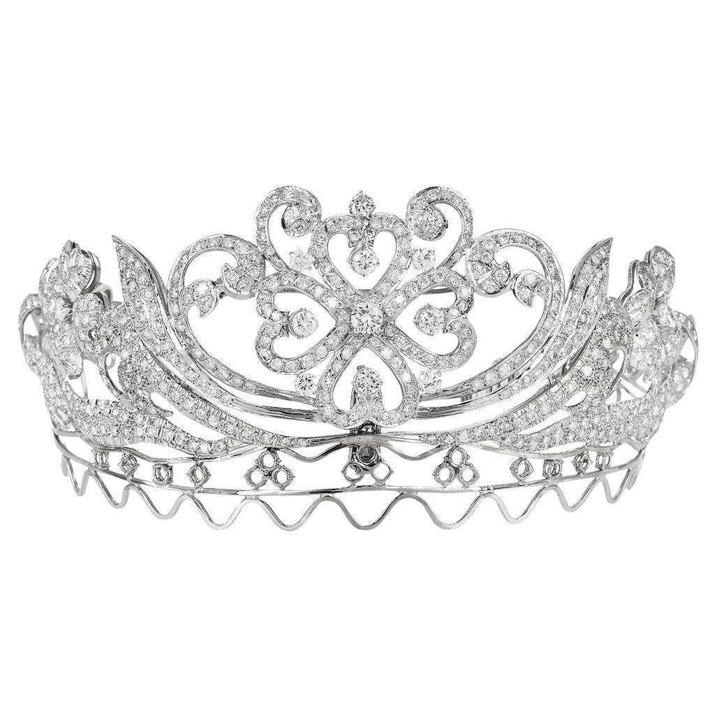 Antique Fernch Floral  Diamond Platinum Wedding Tiara For Sale