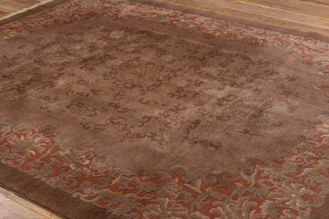 Antique Fette Chinese Rug with Light Brown Tone on Tone Colors For Sale 2