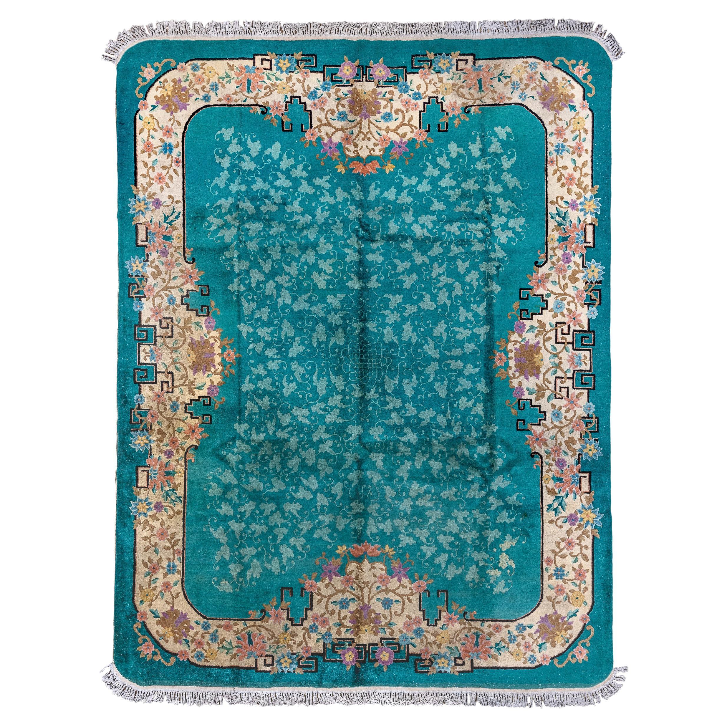 Antiker chinesischer Fette-Teppich mit kleinem Blattmuster
