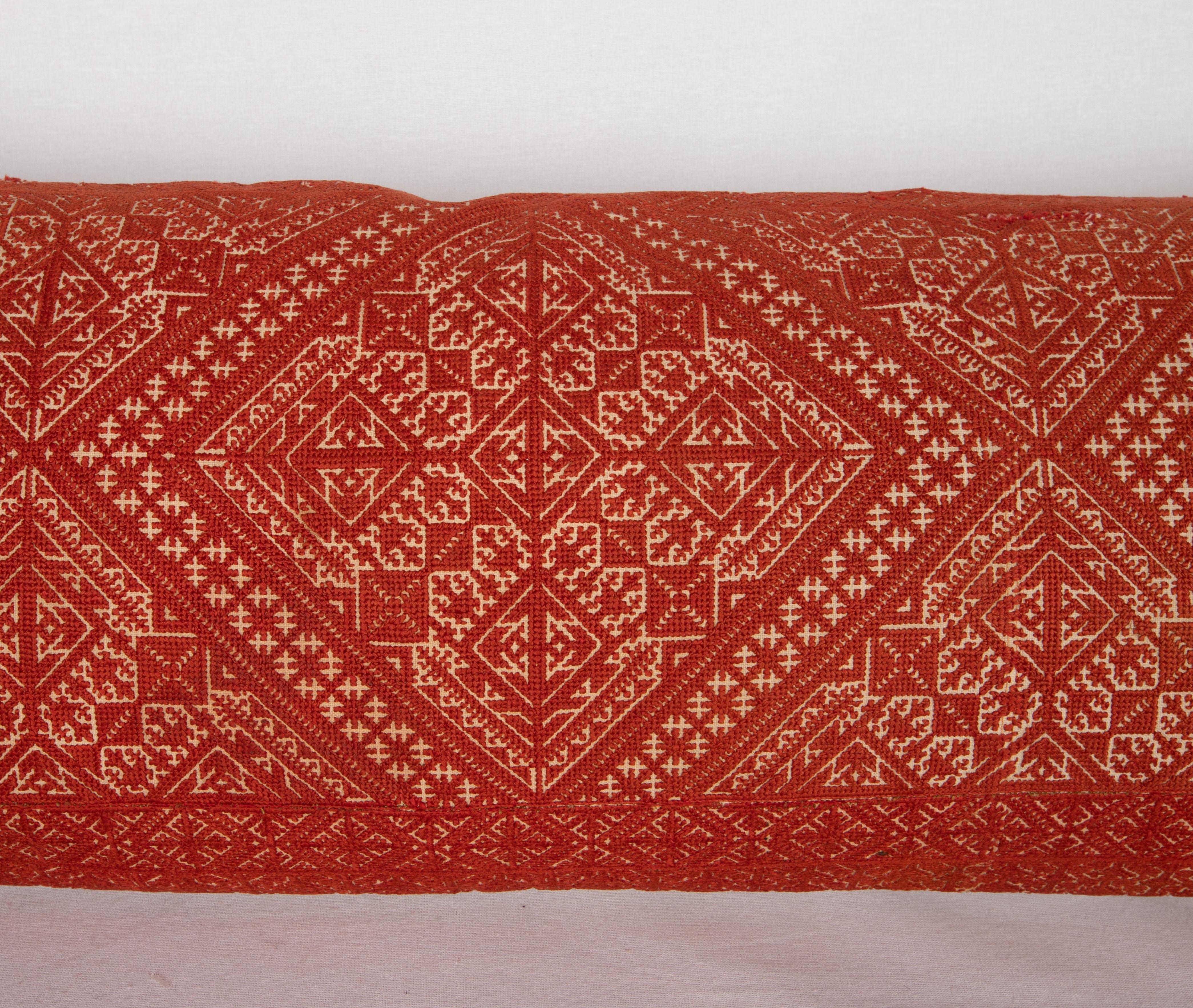 Embroidered Antique Fez Lumbar Pillow Case, Morocco Early 20th C.