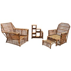 Ensemble de cannes de roseau en rotin Ficks antique
