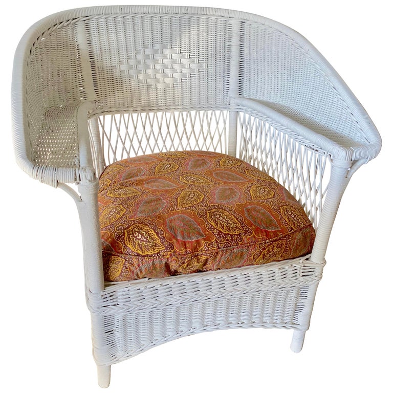 Antique Ficks Reed Wide Arm Wicker Armchair For Sale at 1stDibs