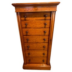 Antique Fiddleback Mahogany Seven Drawer Lockable Wellington Chest c1850