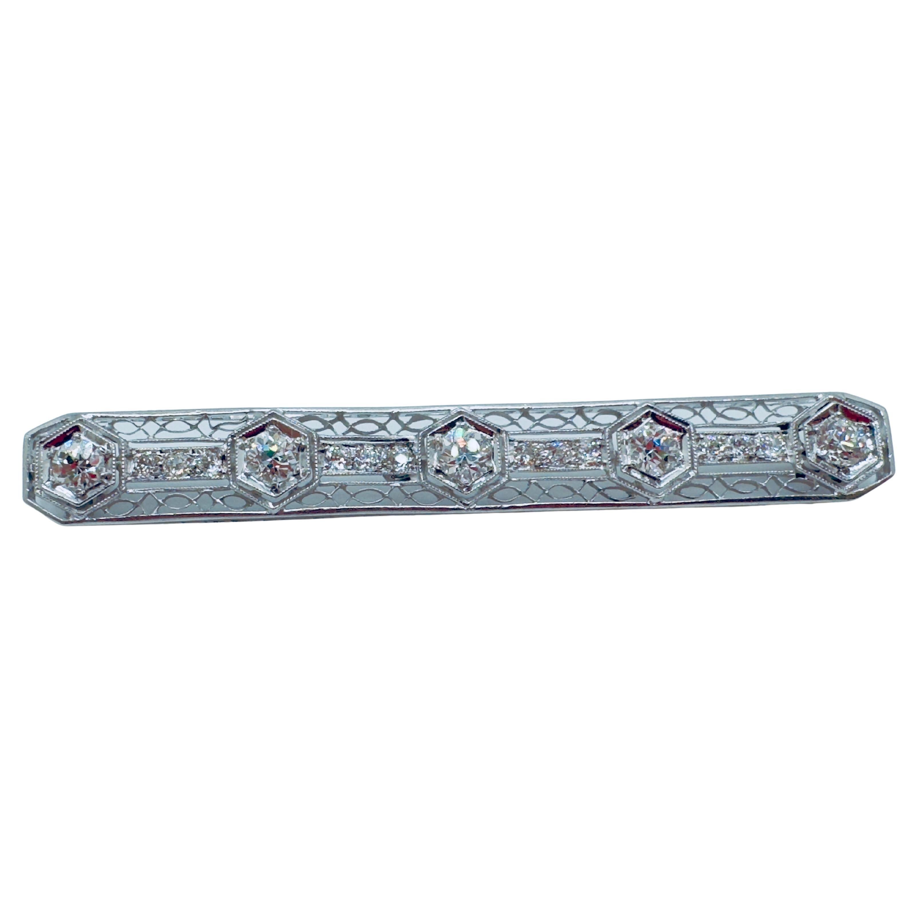 Antique Fidiqree Diamond Brooch in 18K White Gold For Sale