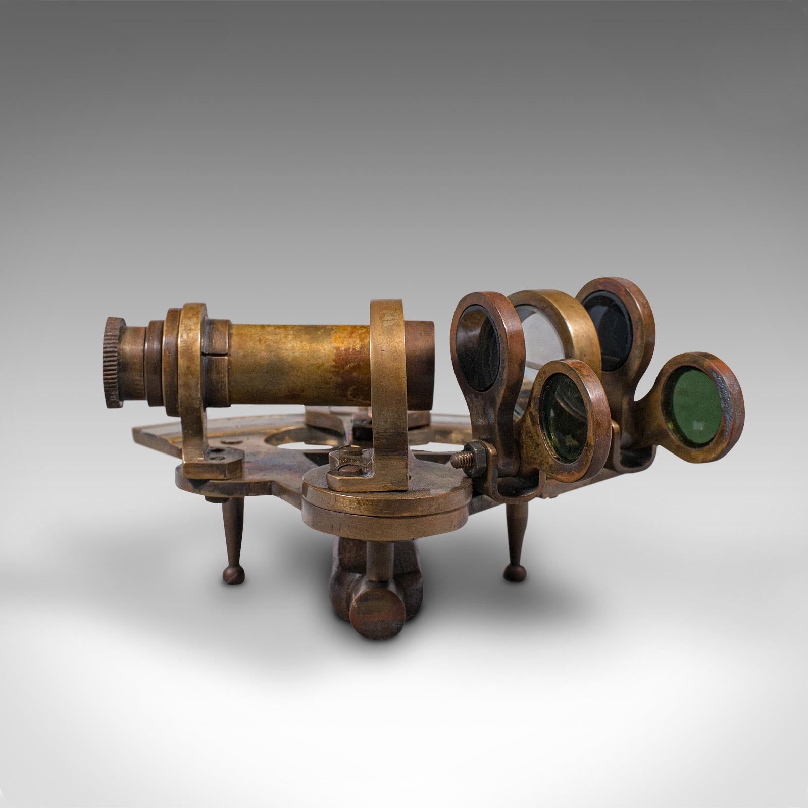 British Antique Field Sextant, English, Brass, Military Instrument, Stanley, Victorian