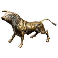 Antique Fighting Bull Figure, Italian, Heavy, Brass, Ornament, Statue, Victorian