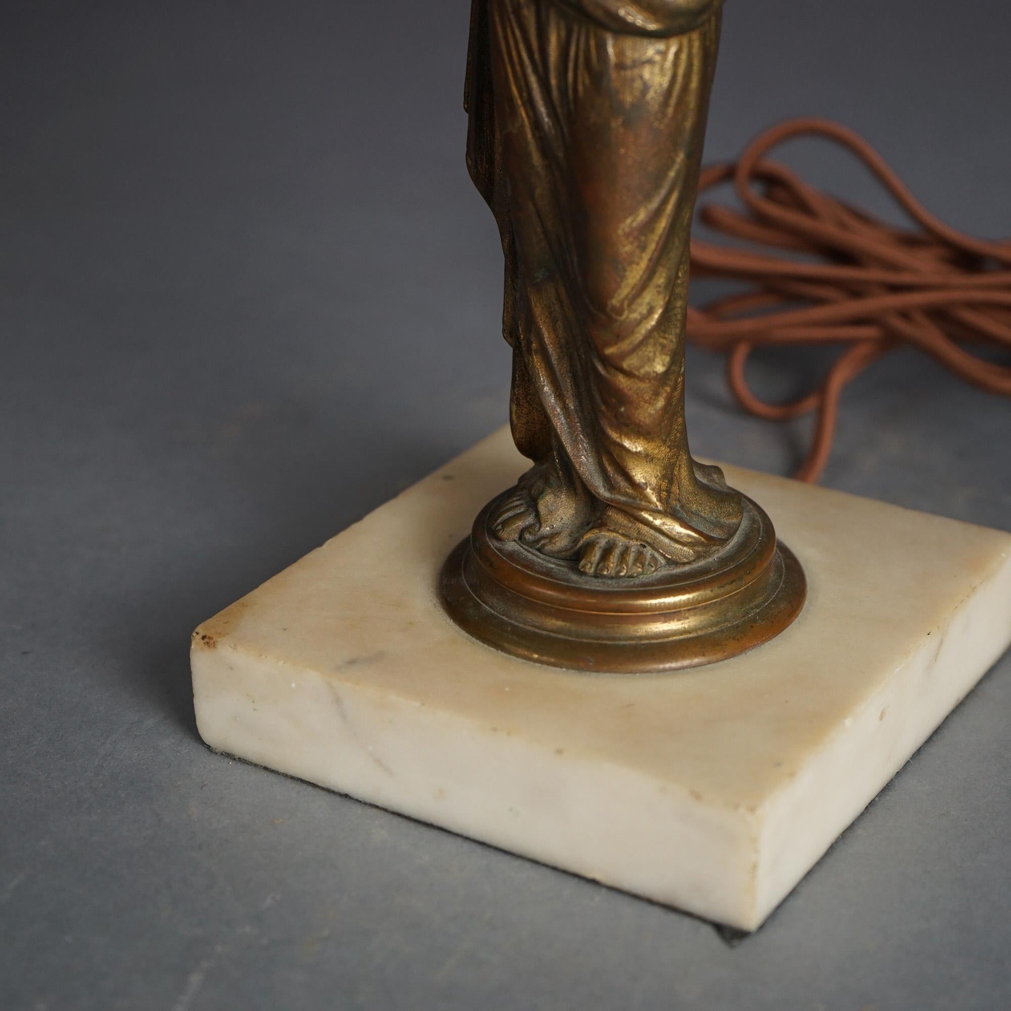 Antique Figural Argand Sinumbra Bronze, Brass & Crystal Solar Lamp, Electrified 2