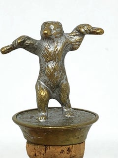 Antique Figural Bear Animal Metal Wine Decanter Bottle Stopper & Cork, German