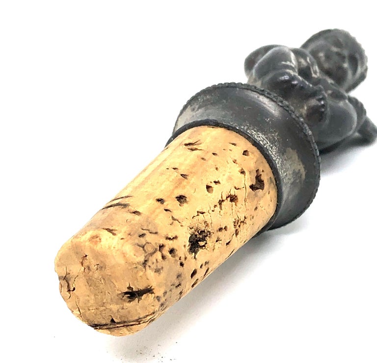 Antique Figural Boy Tailor Metal Wine Decanter Bottle Stopper and Cork