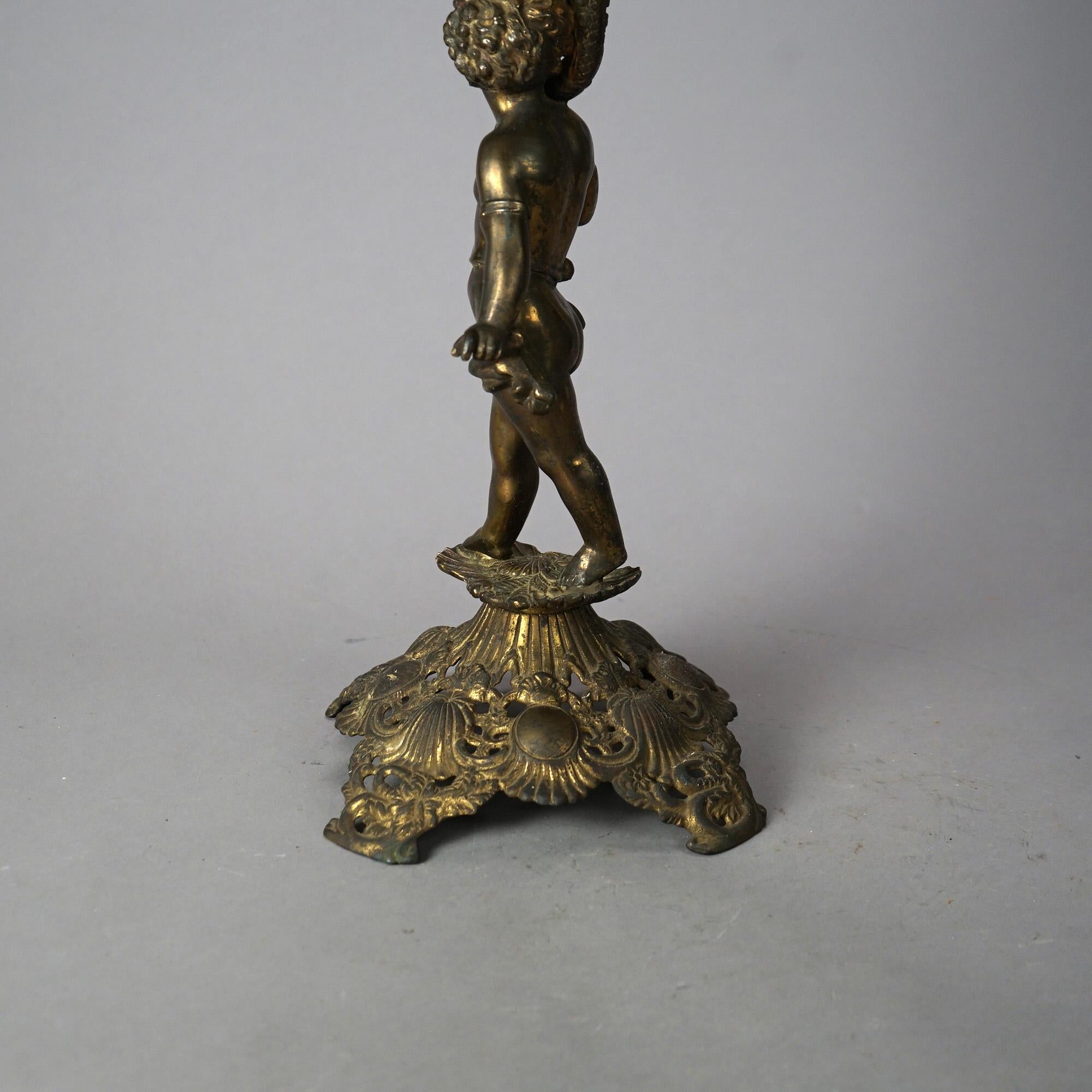 Antique Figural Brass & Gilt Metal Lamp with Hand Painted Shade c1890 For Sale 4