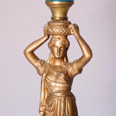 Antique Figural Bronze Gone with the Wind Gilt Art Glass Oil Lamp, circa 1890