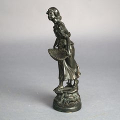 Antique Figural Bronze Harvest Maiden Statue with Foundry Mark C1900