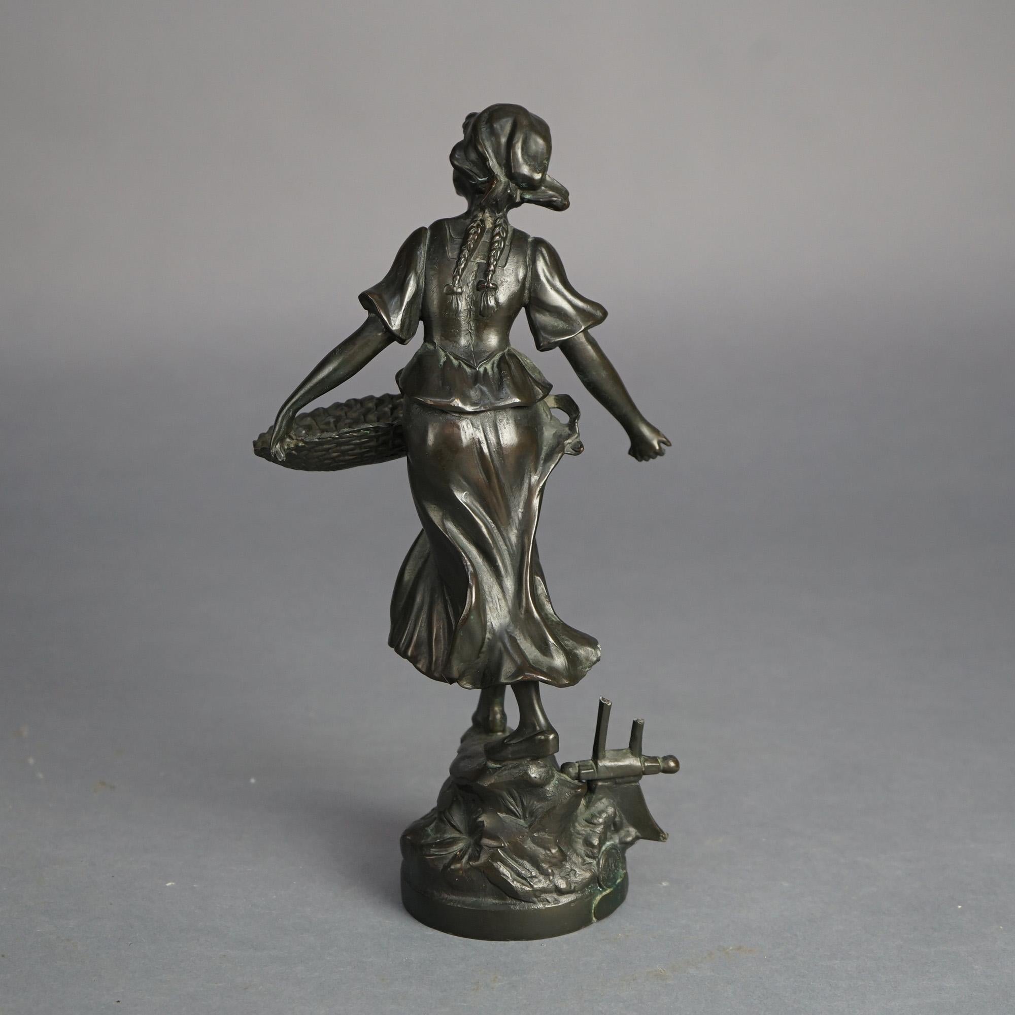 Antique Figural Bronze Harvest Maiden Statue with Foundry Mark C1900 In Good Condition In Big Flats, NY
