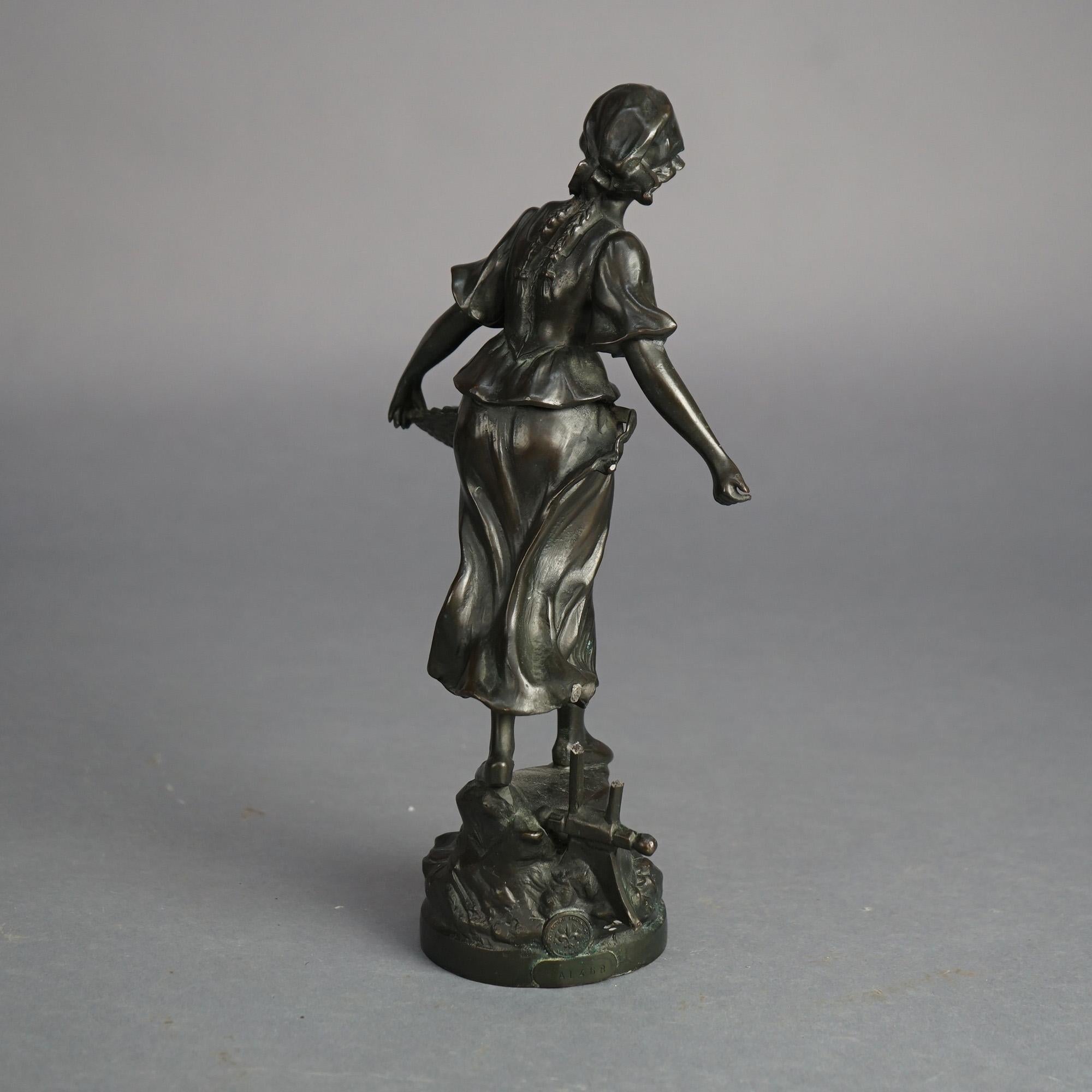 20th Century Antique Figural Bronze Harvest Maiden Statue with Foundry Mark C1900