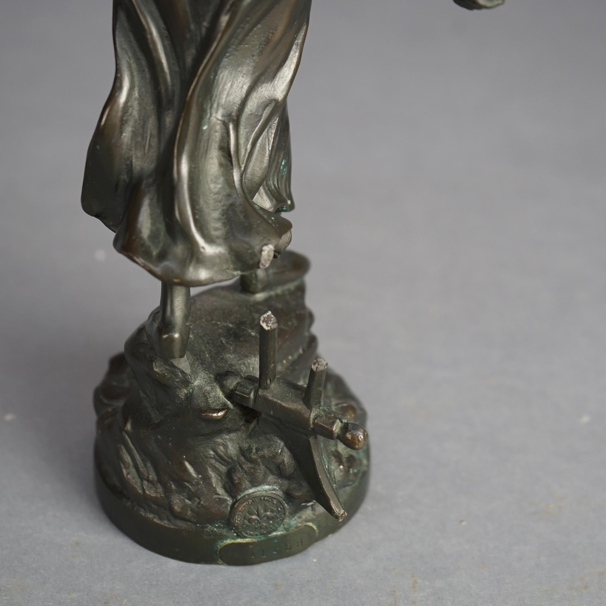 Antique Figural Bronze Harvest Maiden Statue with Foundry Mark C1900 1
