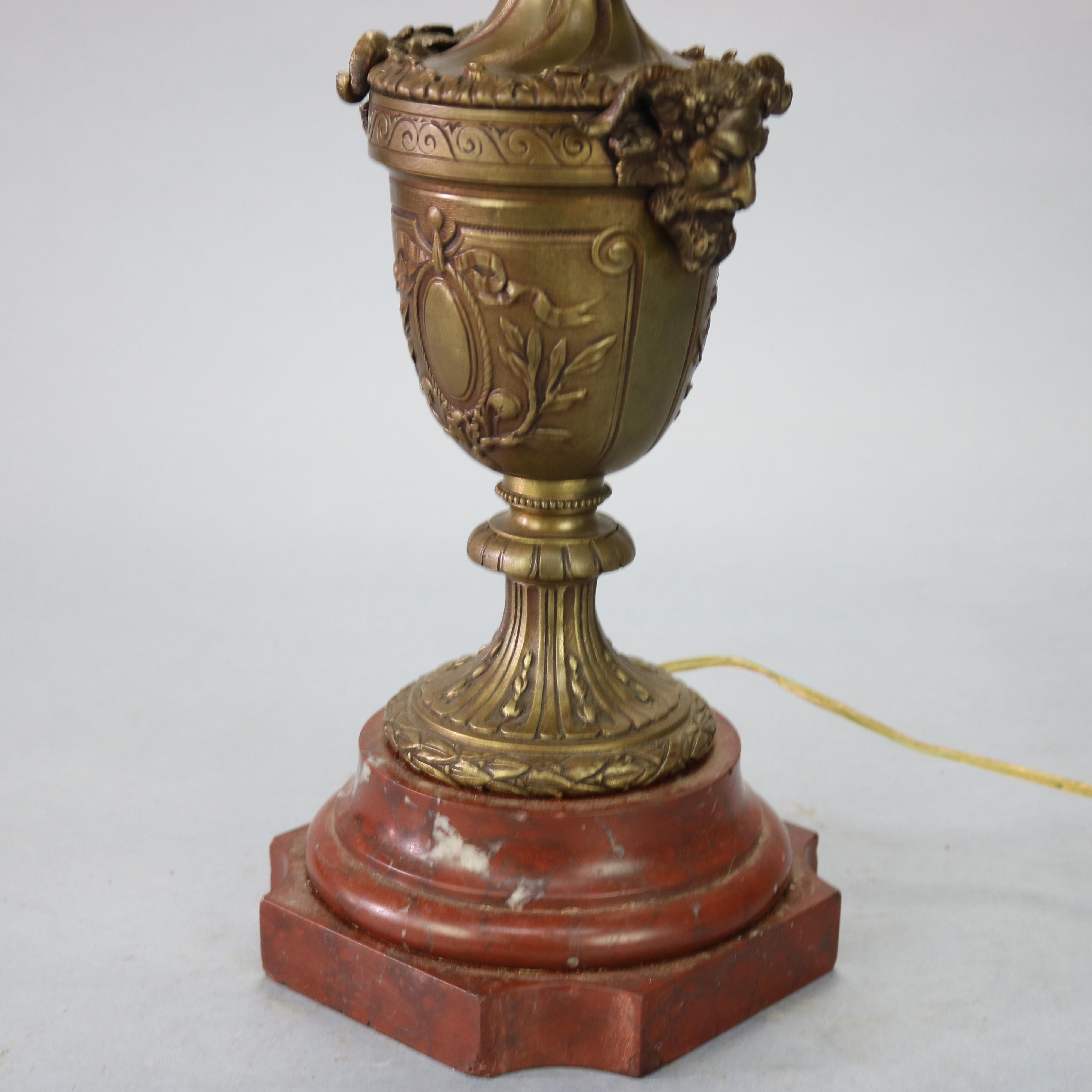 Bronzed Antique Figural Bronze Rococo Candelabra Lamp with Satyr, Circa 1890
