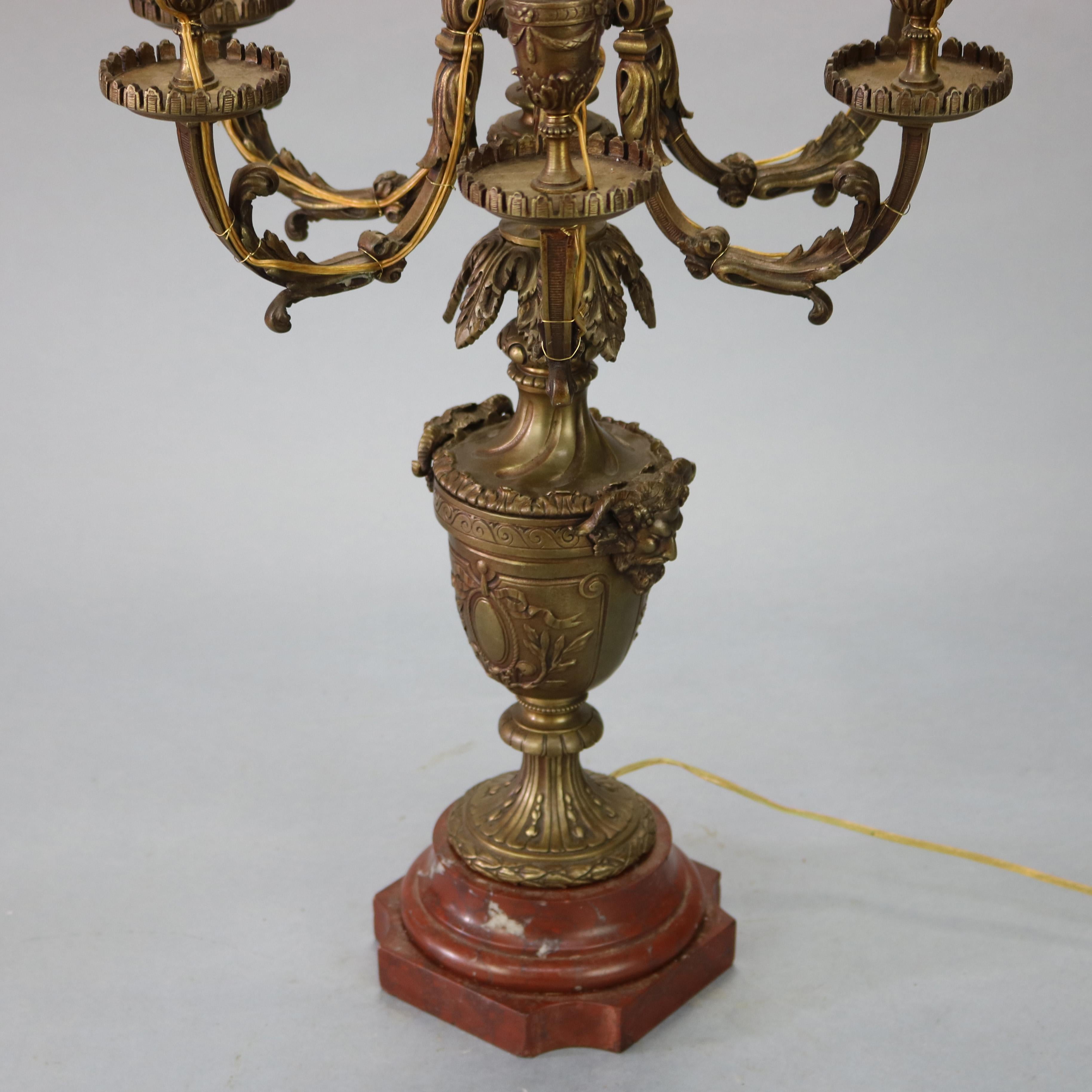 Antique Figural Bronze Rococo Candelabra Lamp with Satyr, Circa 1890 In Good Condition In Big Flats, NY