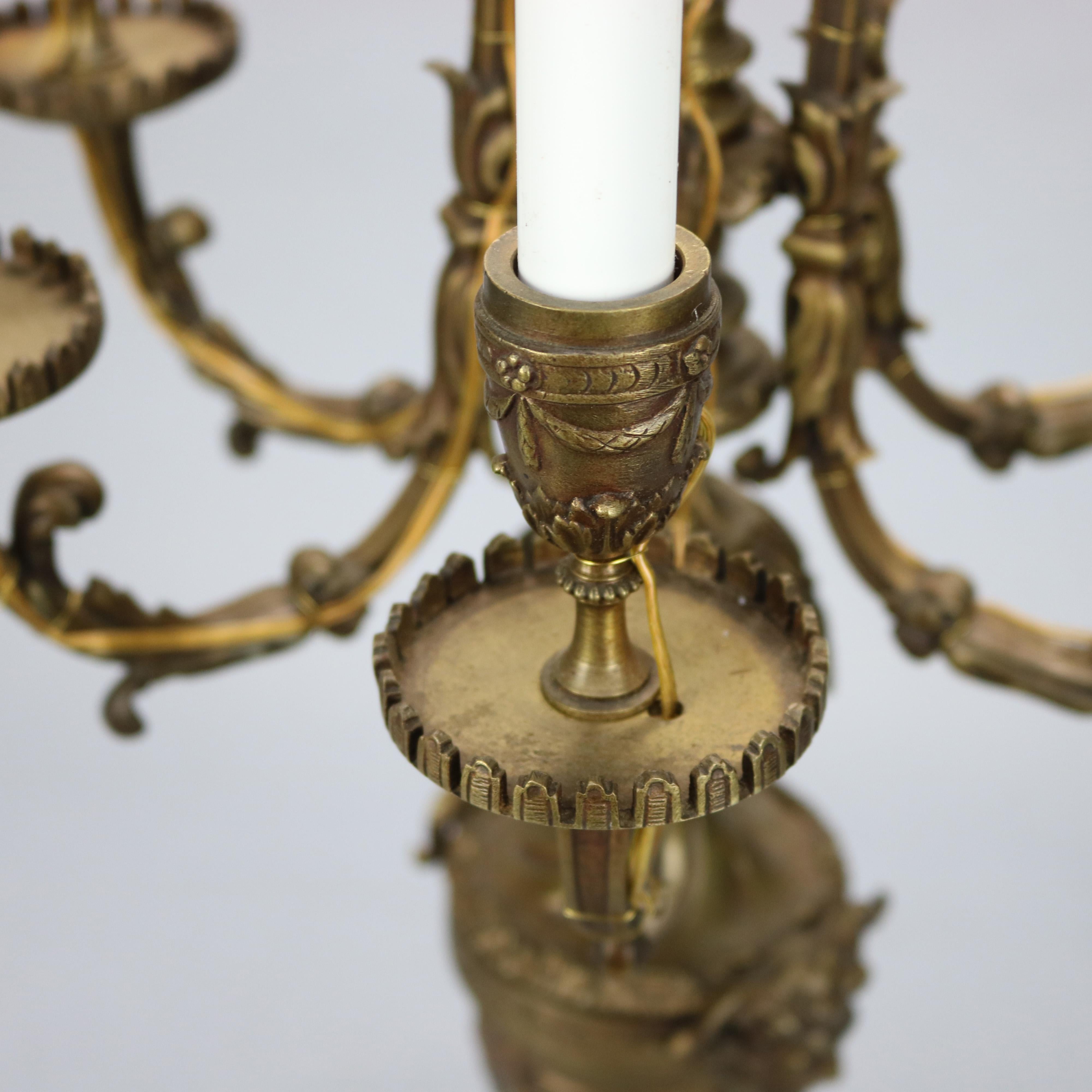 Metal Antique Figural Bronze Rococo Candelabra Lamp with Satyr, Circa 1890