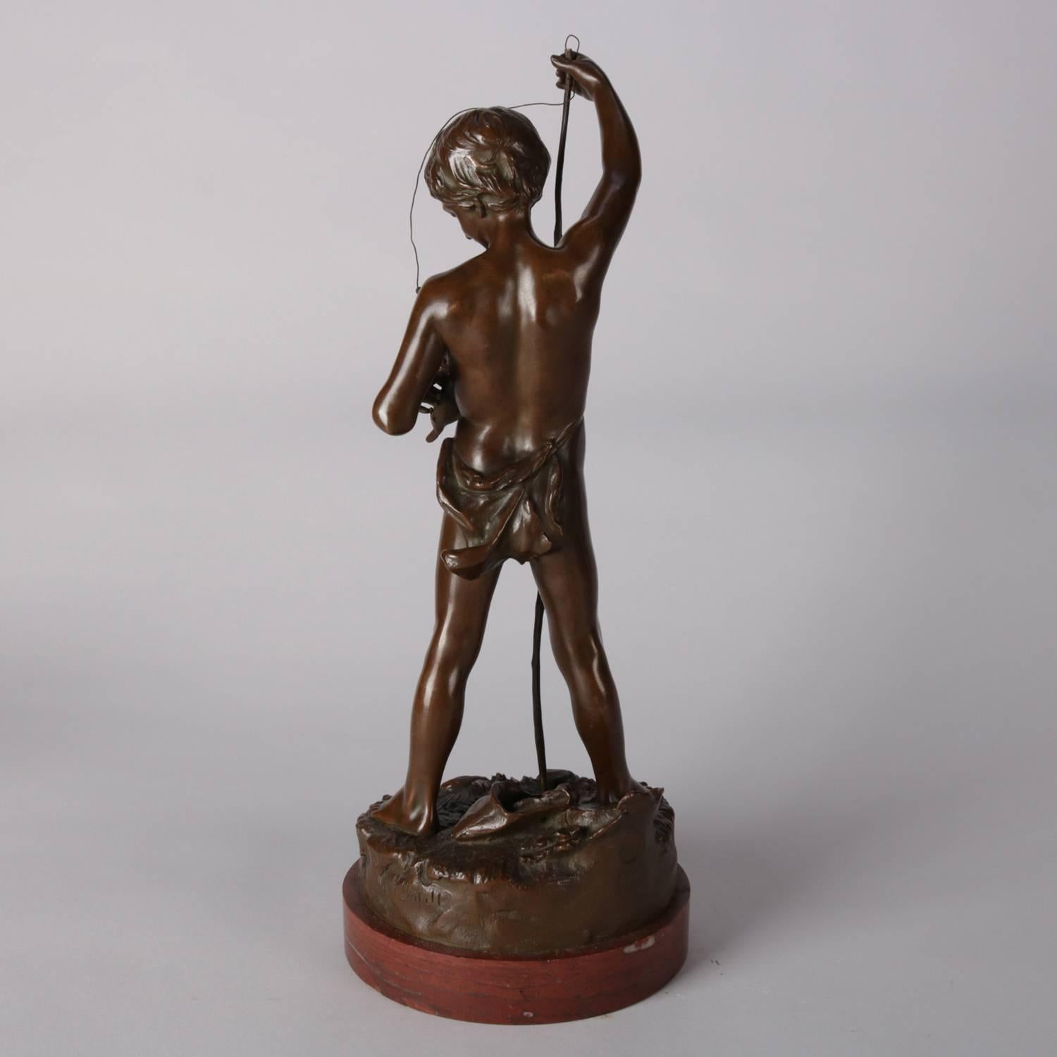 Antique Figural Bronze Sculpture of Boy Fishing Signed A. Rupell, 19th Century 2