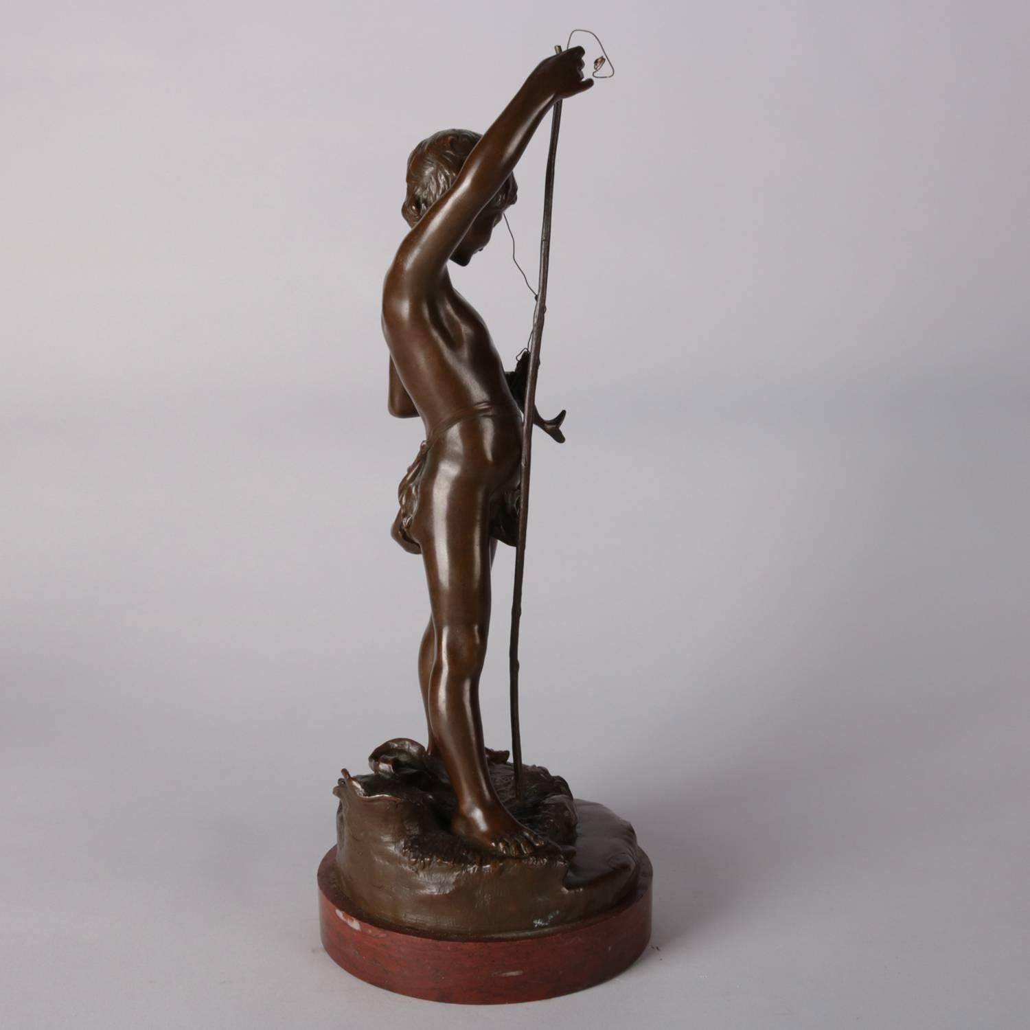Antique Figural Bronze Sculpture of Boy Fishing Signed A. Rupell, 19th Century 3
