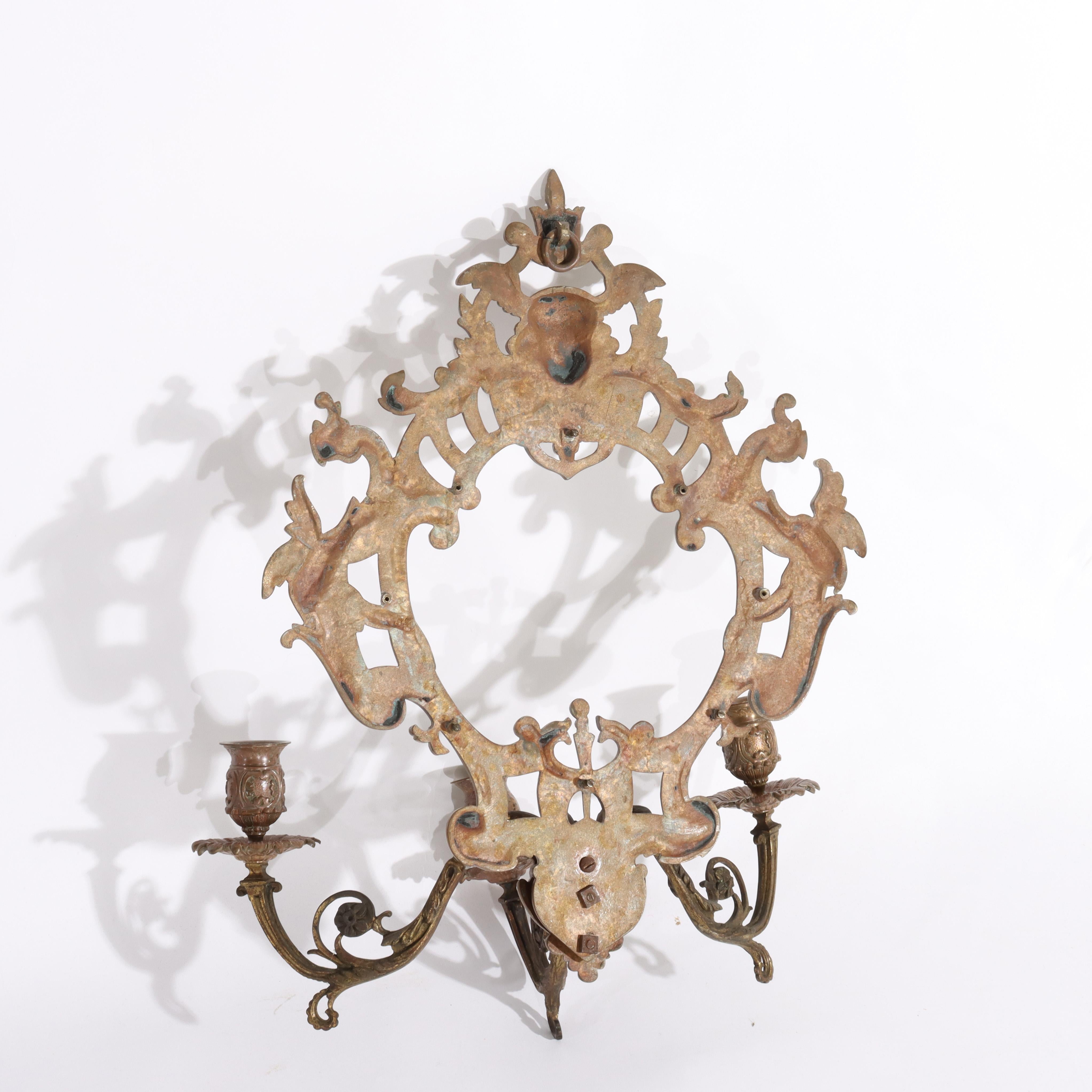 Ancienne applique murale figurative en bronze à trois lumières représentant le dieu grec Mercure, vers 1880 en vente 4